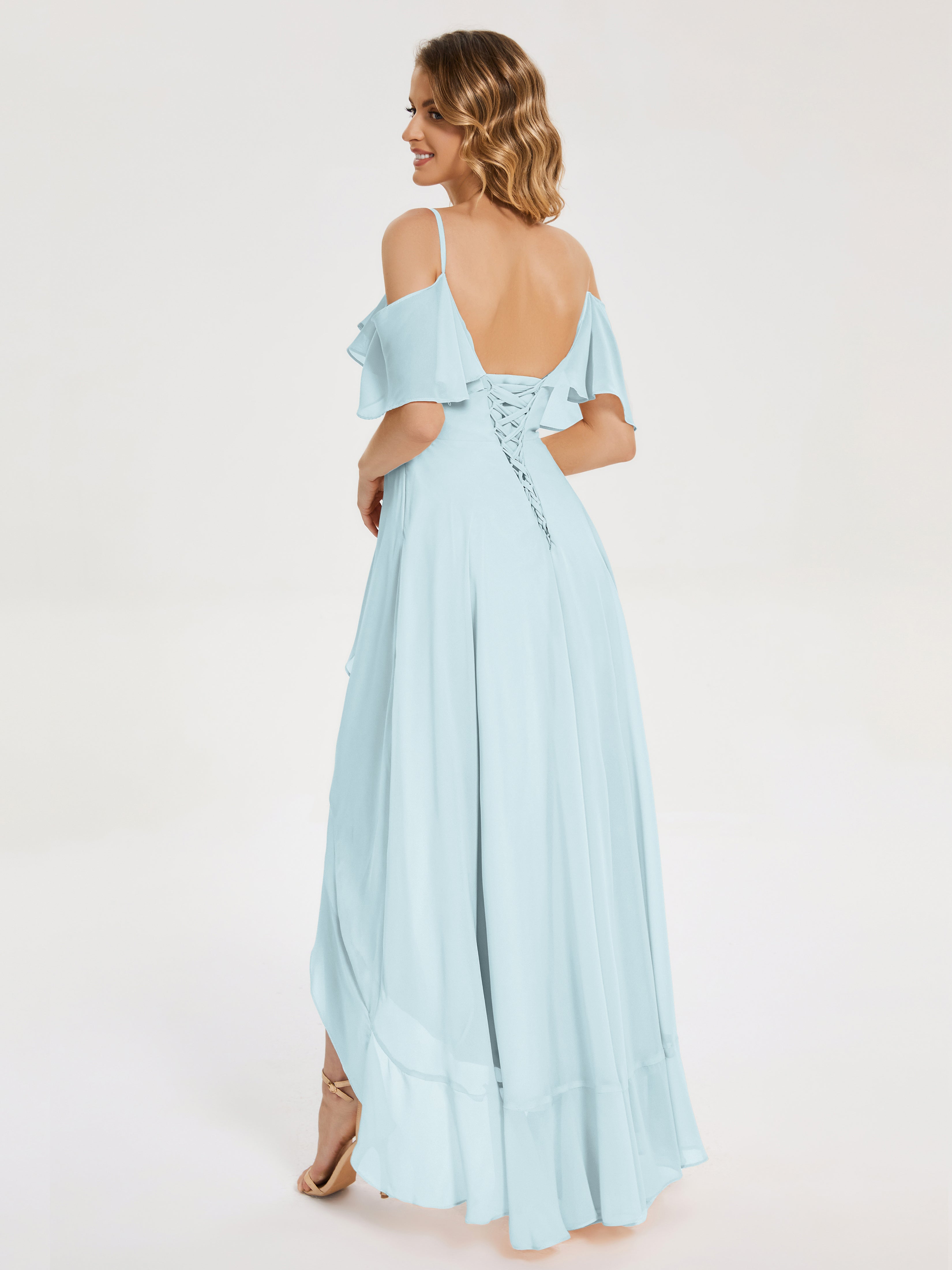 Robe De Demoiselle D'Honneur Brume Asymétrique Mousseline Robes Demoiselle D'Honneur À Lacet