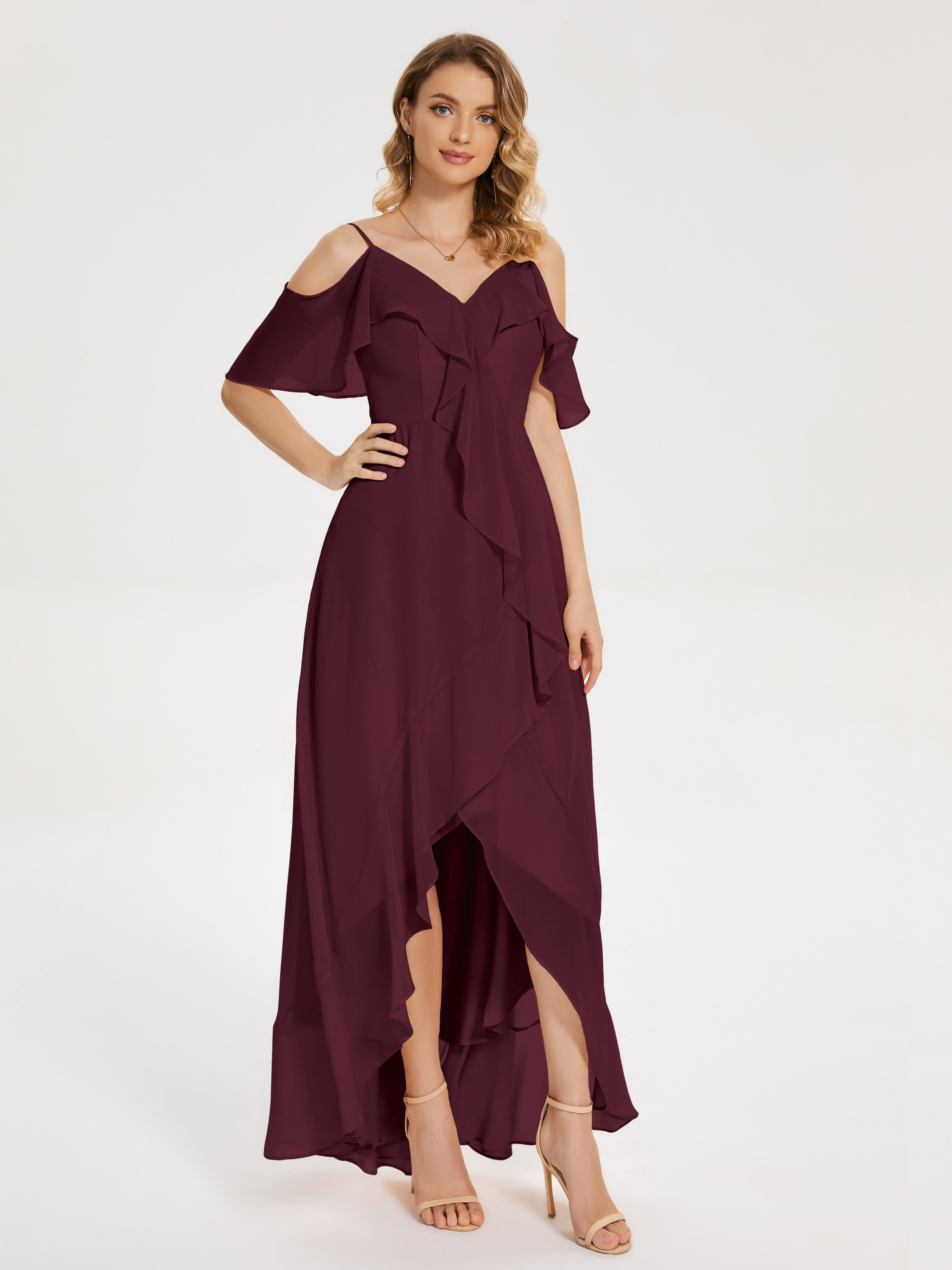 Robes De Demoiselle D'Honneur Cabernet Asymétrique Mousseline Robes Demoiselle D'Honneur À Lacet