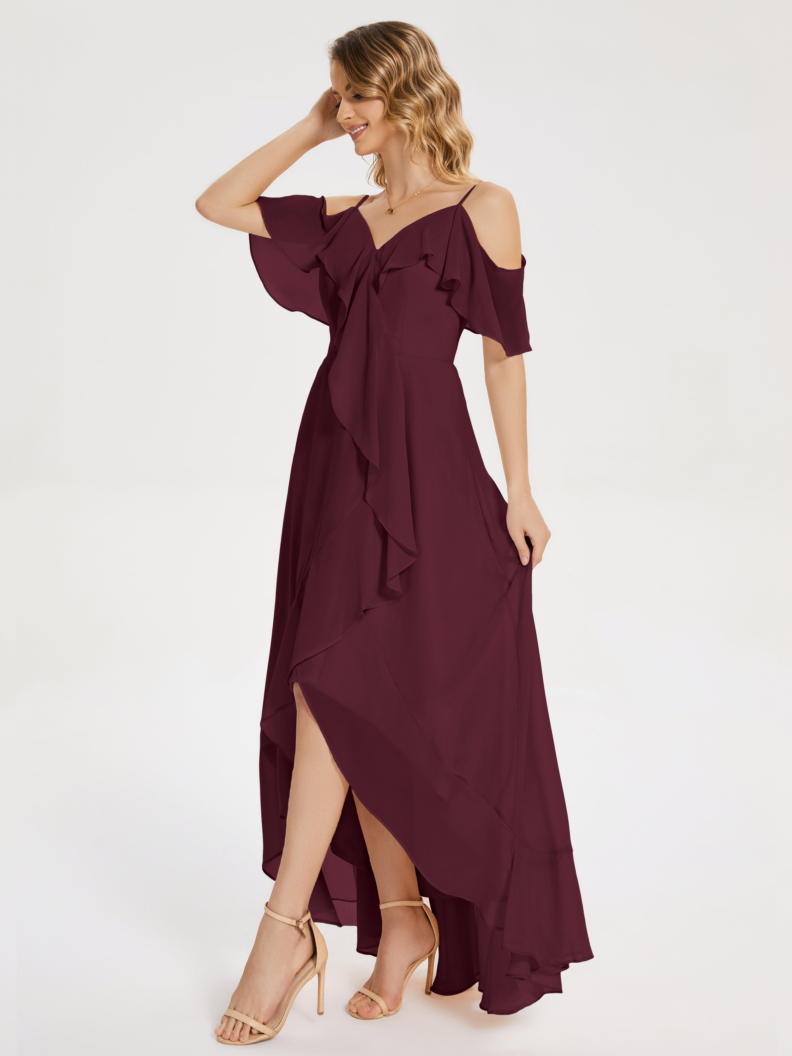 Robes De Demoiselle D'Honneur Cabernet Asymétrique Mousseline Robes Demoiselle D'Honneur À Lacet
