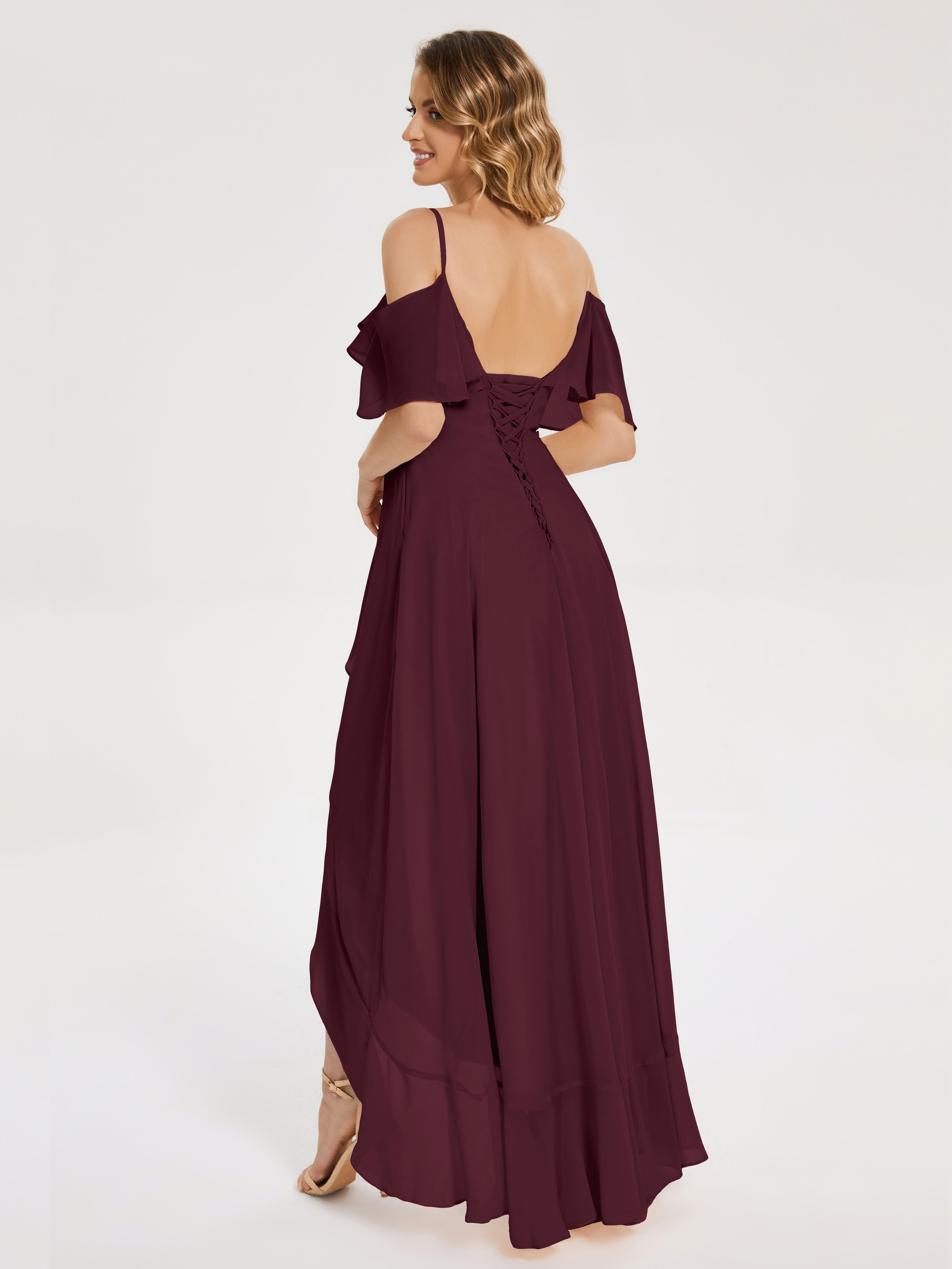 Robes De Demoiselle D'Honneur Cabernet Asymétrique Mousseline Robes Demoiselle D'Honneur À Lacet