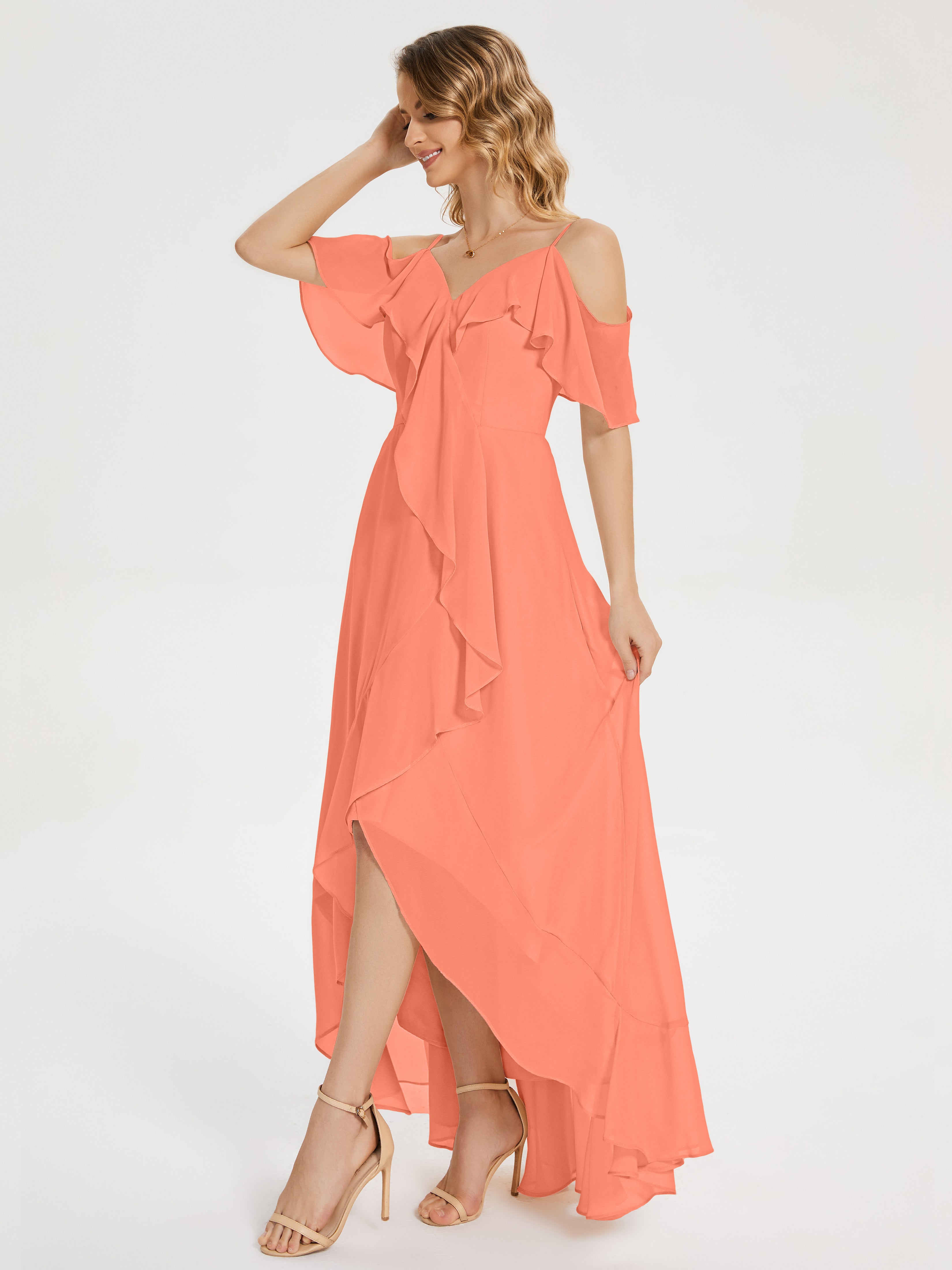 Robes De Demoiselle D'Honneur Coucher De Soleil Asymétrique Mousseline Robes Demoiselle D'Honneur À Lacet