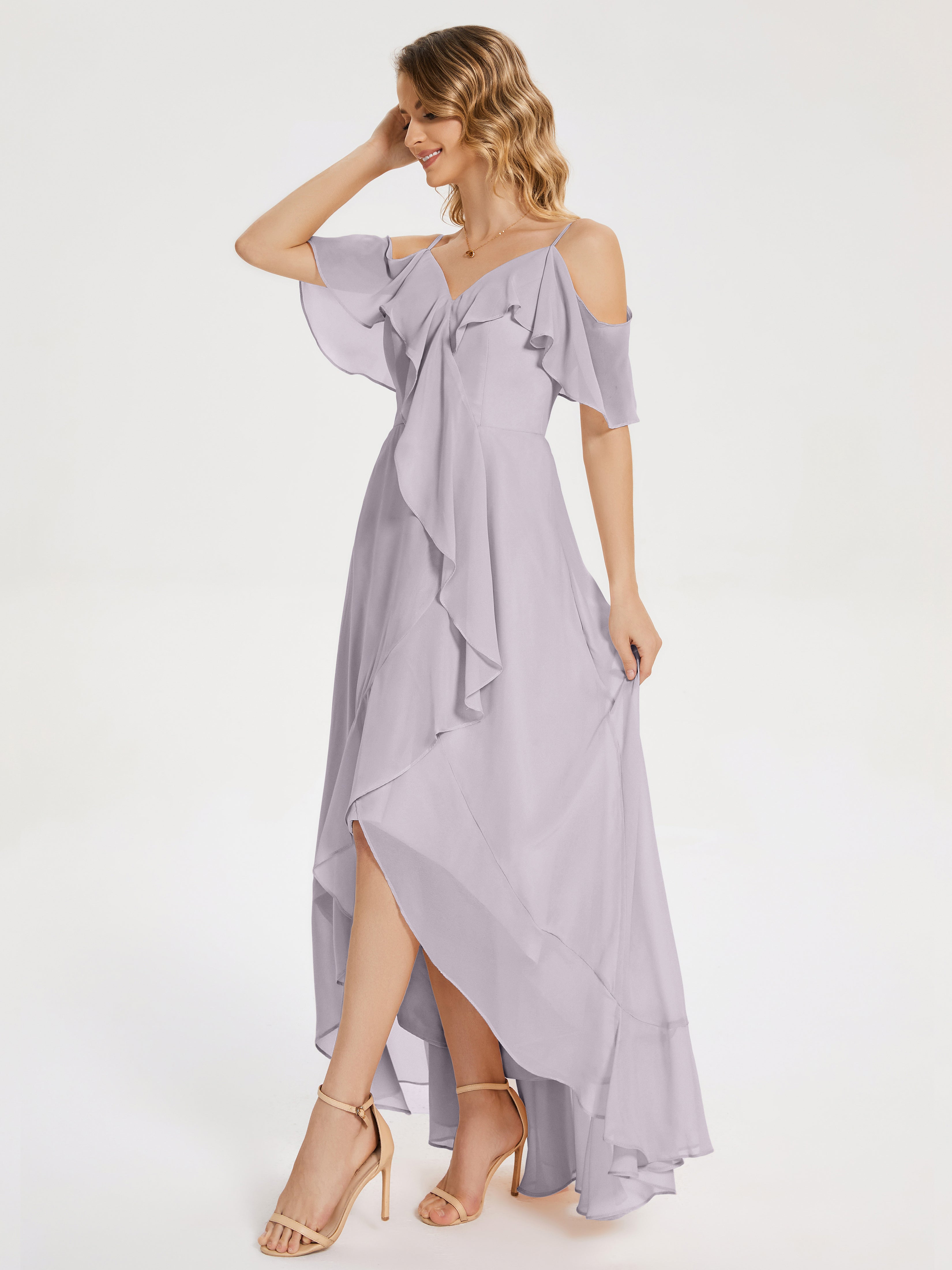 Robes De Demoiselle D'Honneur Crépuscule Asymétrique Mousseline Robes Demoiselle D'Honneur À Lacet