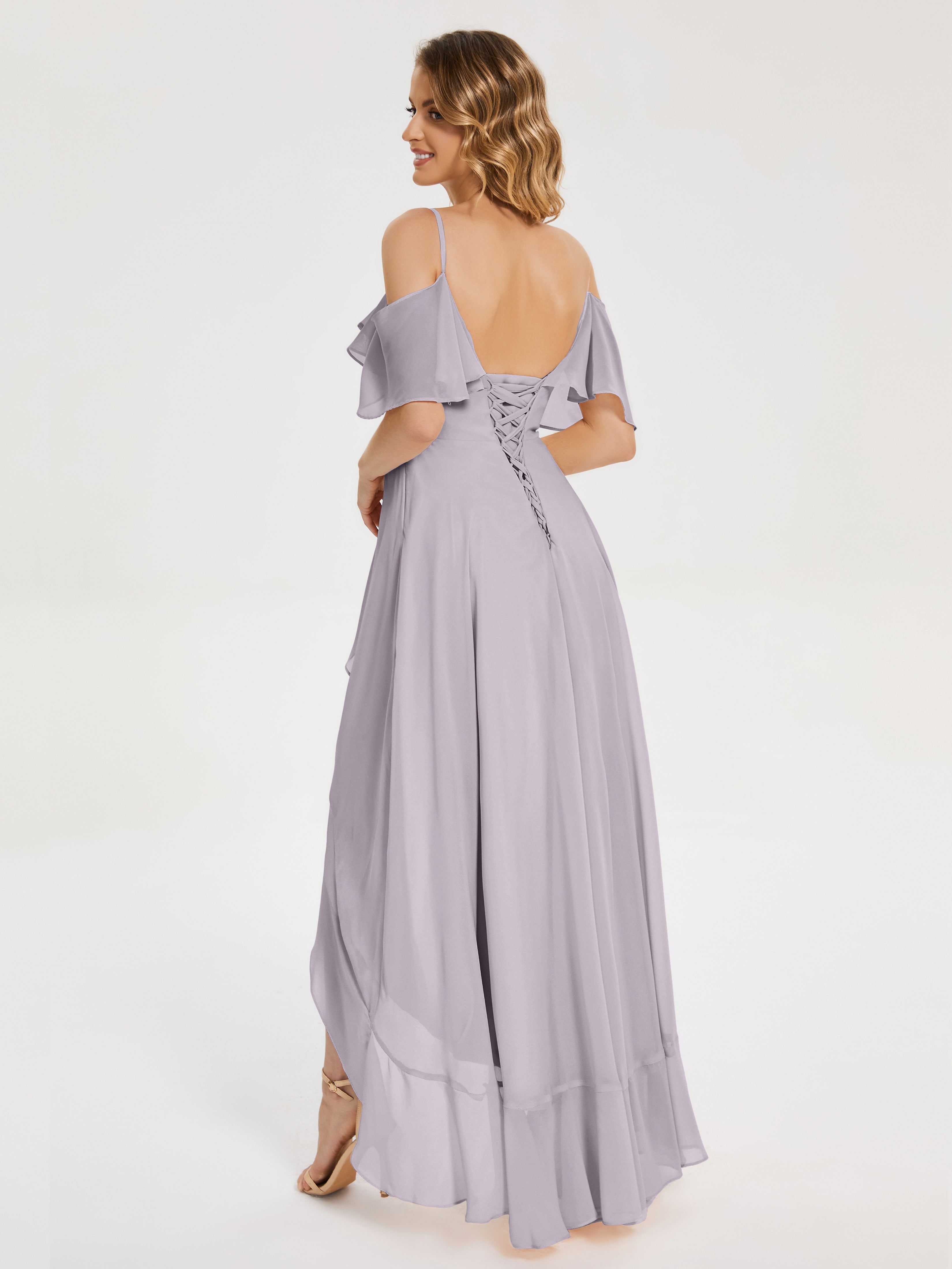 Robes De Demoiselle D'Honneur Crépuscule Asymétrique Mousseline Robes Demoiselle D'Honneur À Lacet