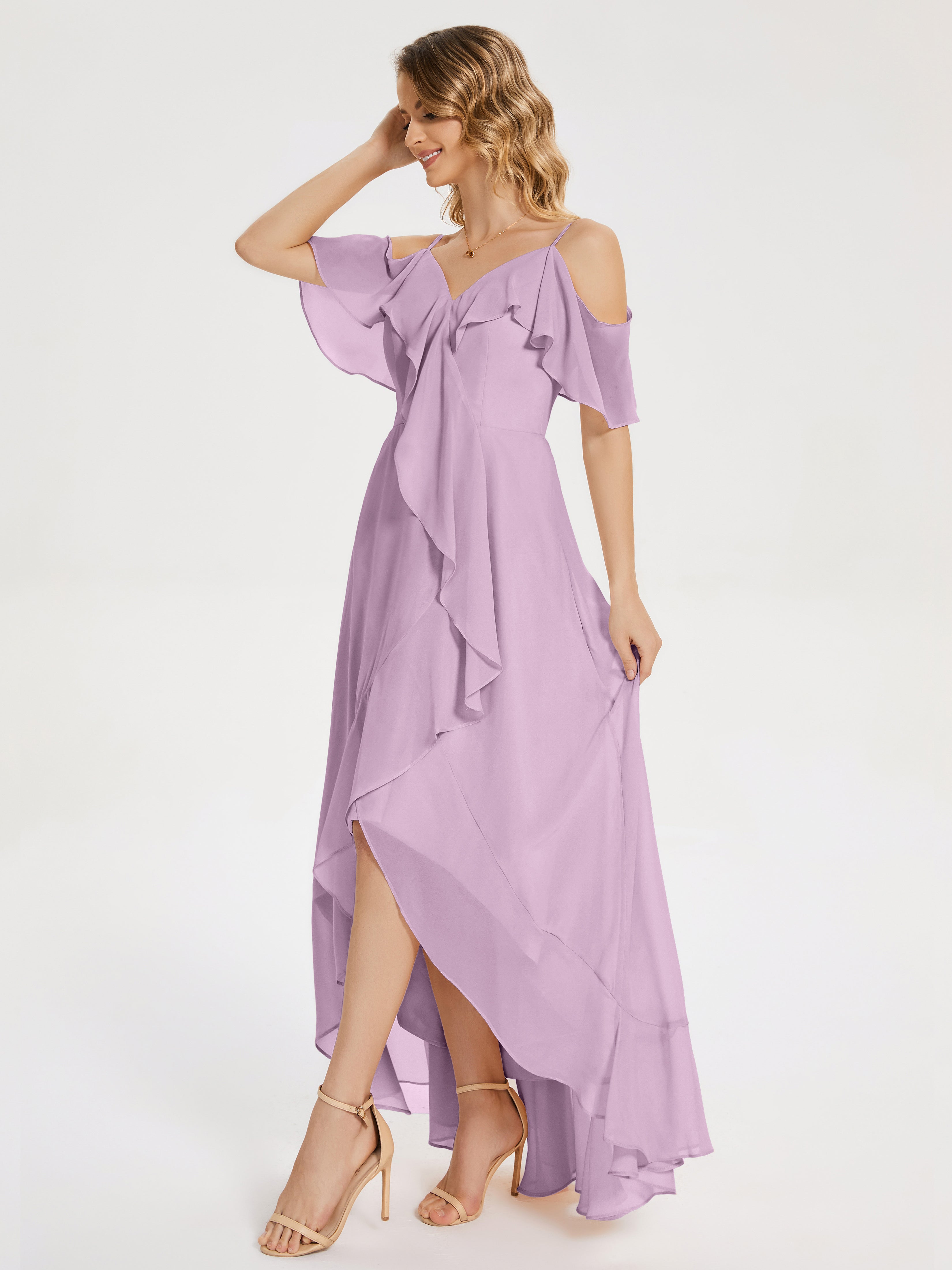 Robes De Demoiselle D'Honneur Glycine Asymétrique Mousseline Robes Demoiselle D'Honneur À Lacet