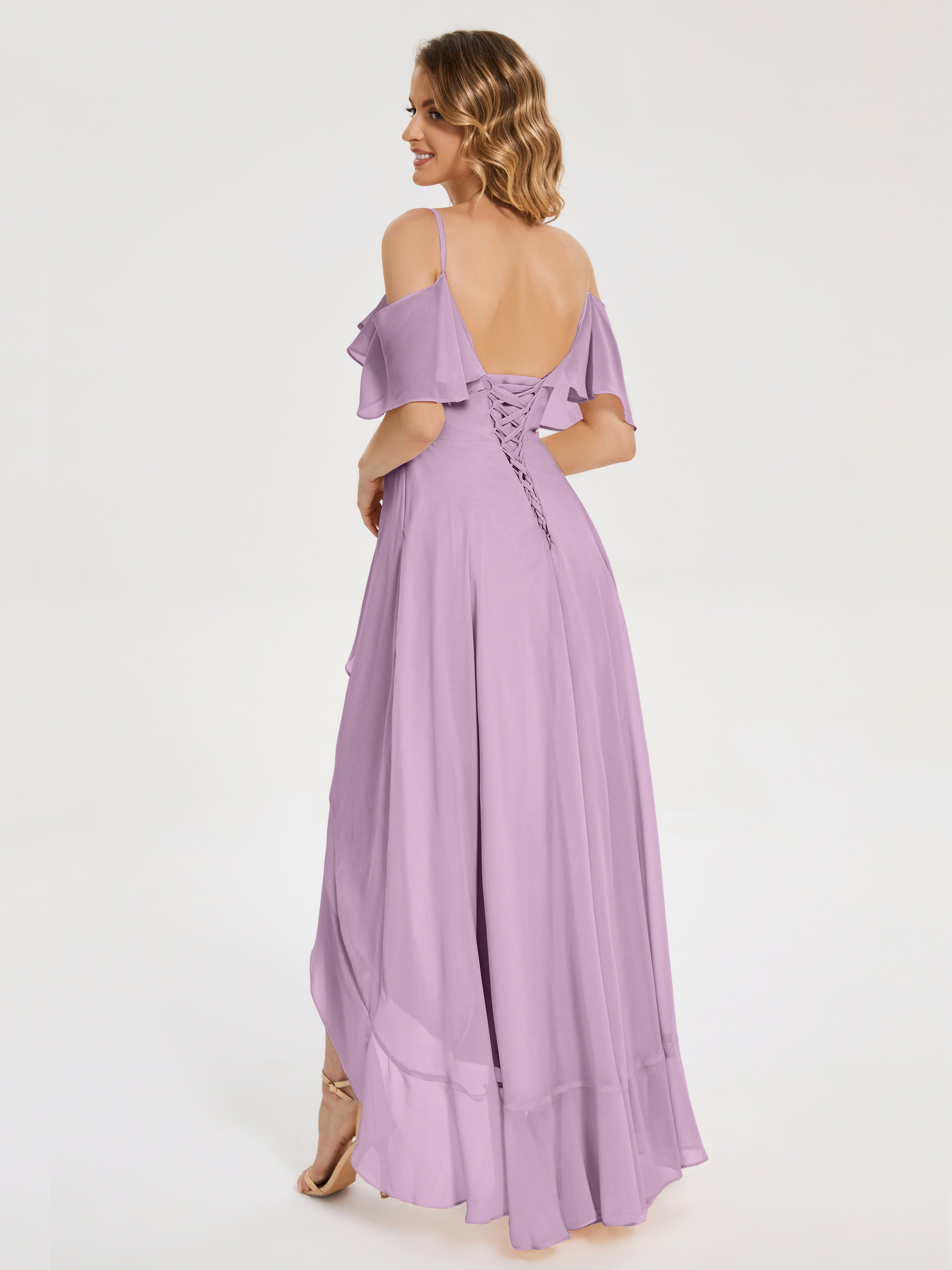 Robes De Demoiselle D'Honneur Glycine Asymétrique Mousseline Robes Demoiselle D'Honneur À Lacet