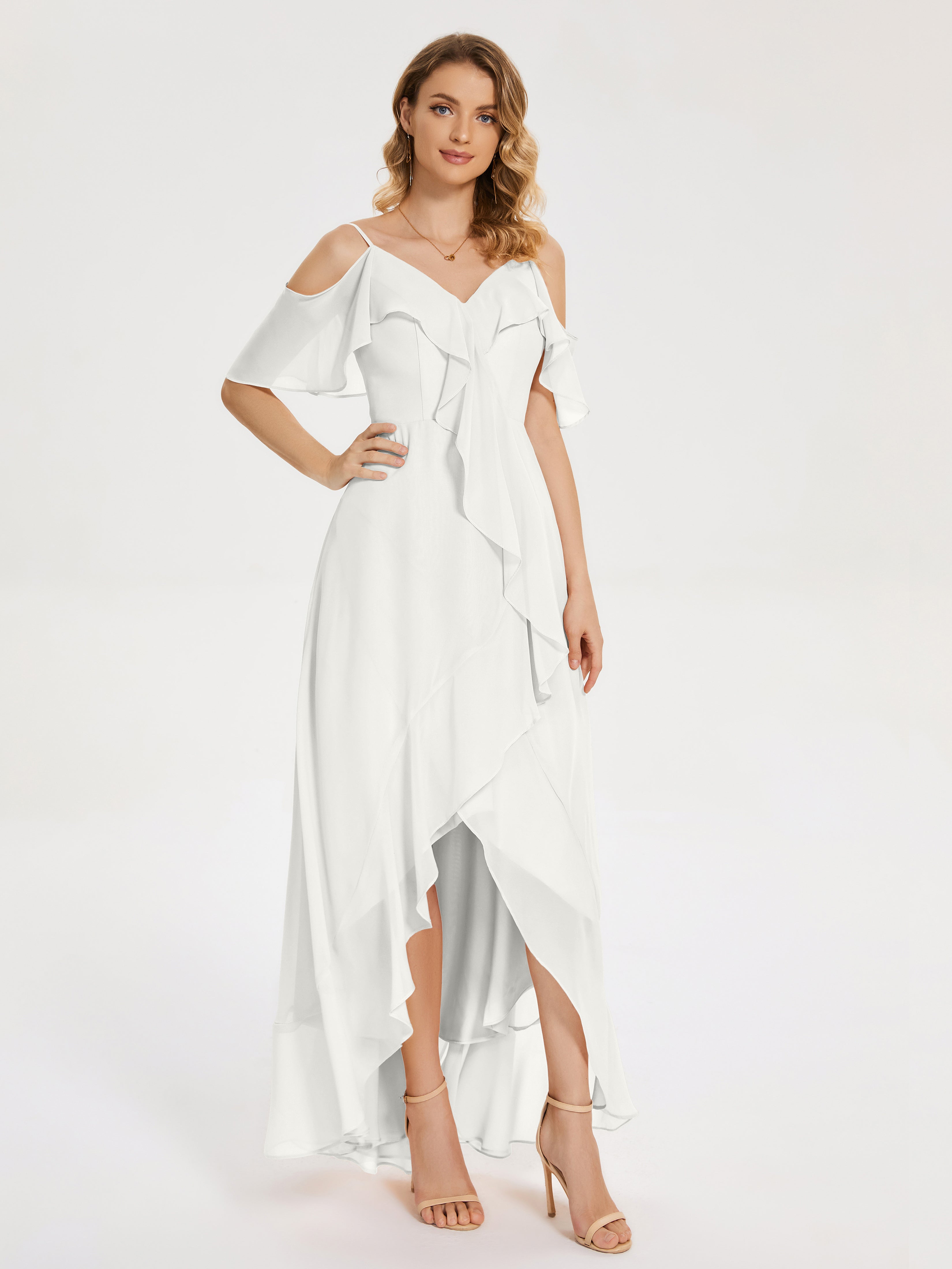 Robe Ivoire Demoiselle D Honneur Asymétrique Mousseline Robes Demoiselle D'Honneur À Lacet
