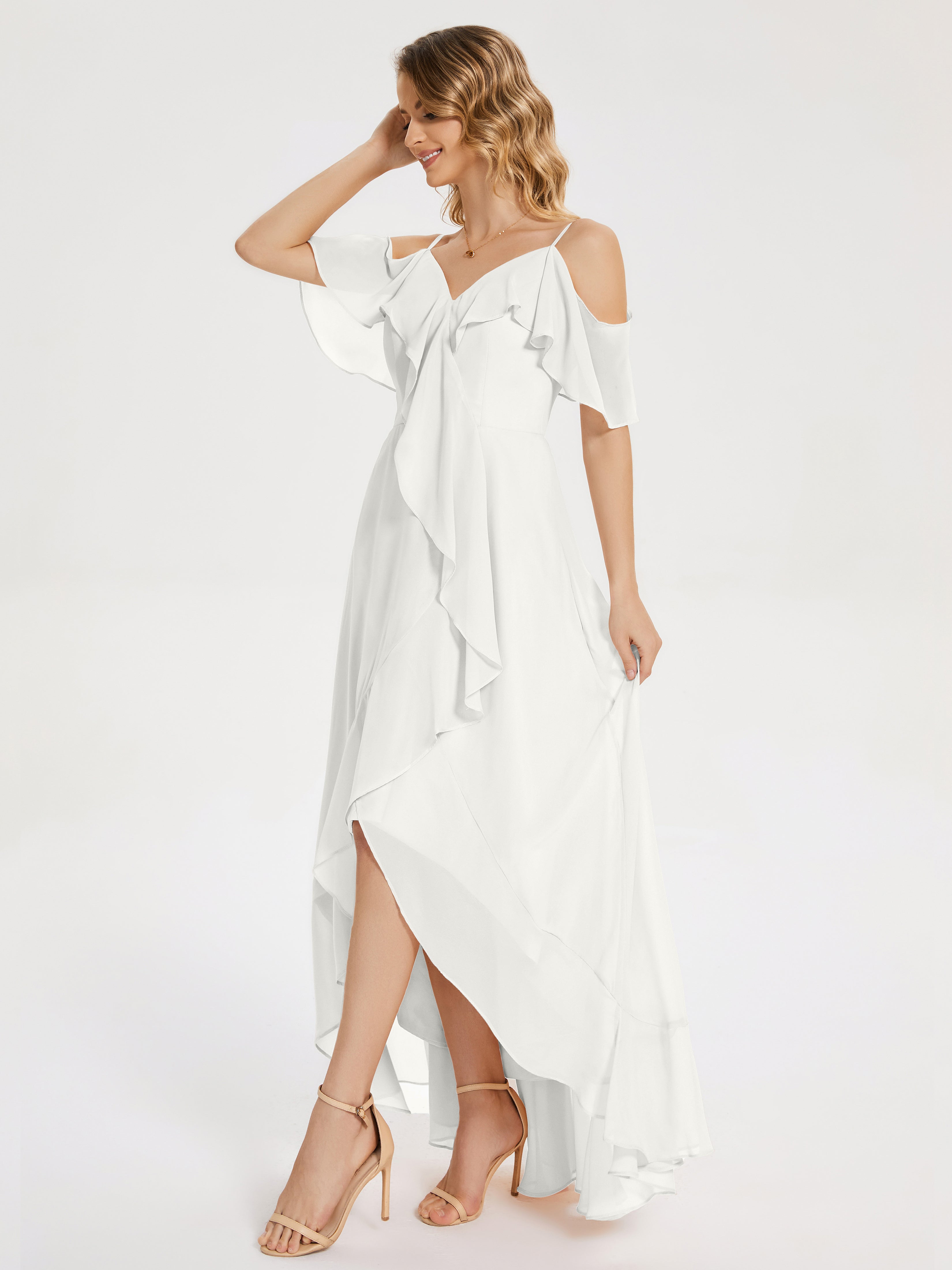 Robe Ivoire Demoiselle D Honneur Asymétrique Mousseline Robes Demoiselle D'Honneur À Lacet