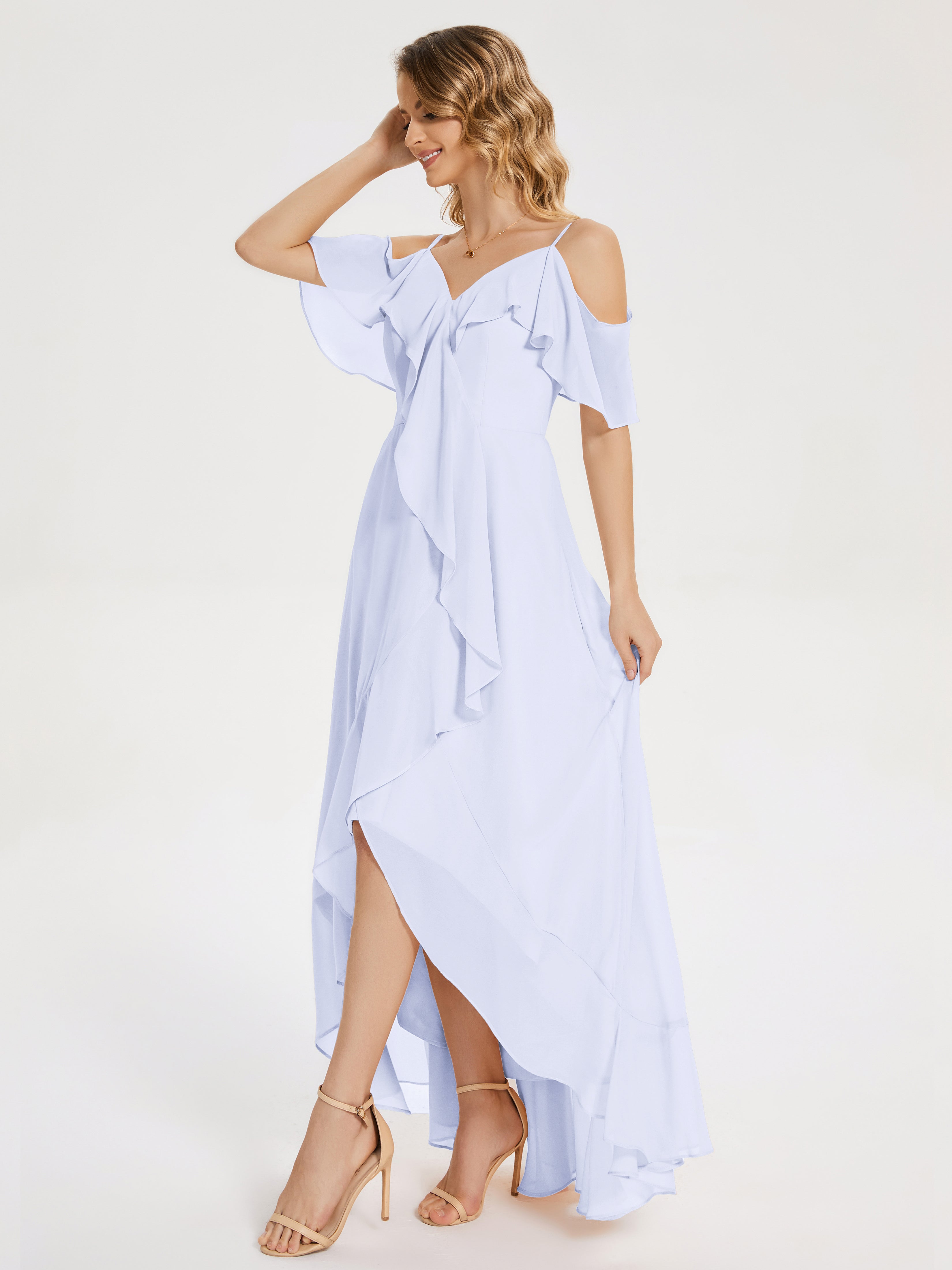 Robe Demoiselle D Honneur Lavande Asymétrique Mousseline Robes Demoiselle D'Honneur À Lacet