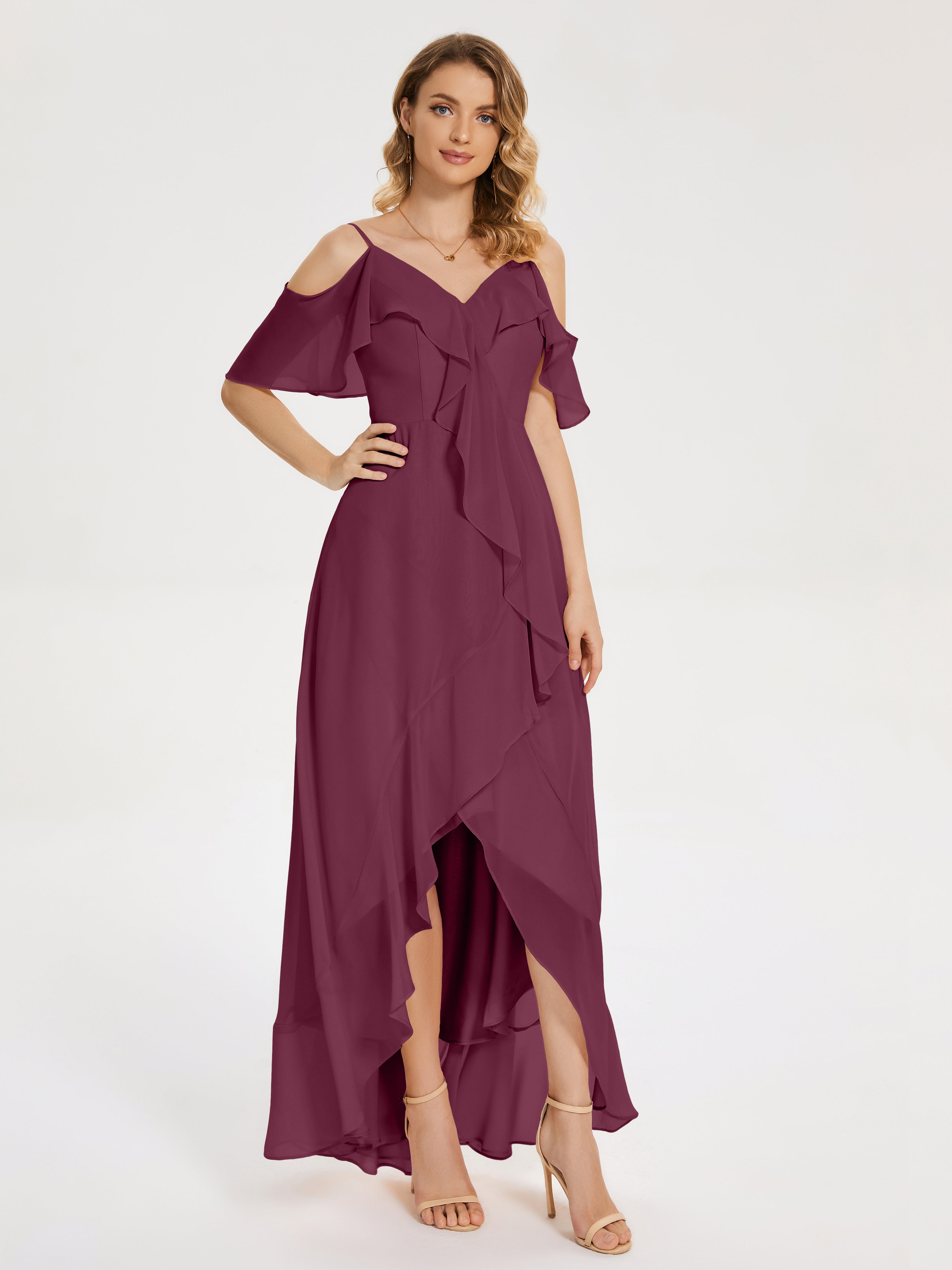 Robes De Demoiselle D'Honneur Mûre Asymétrique Mousseline Robes Demoiselle D'Honneur À Lacet