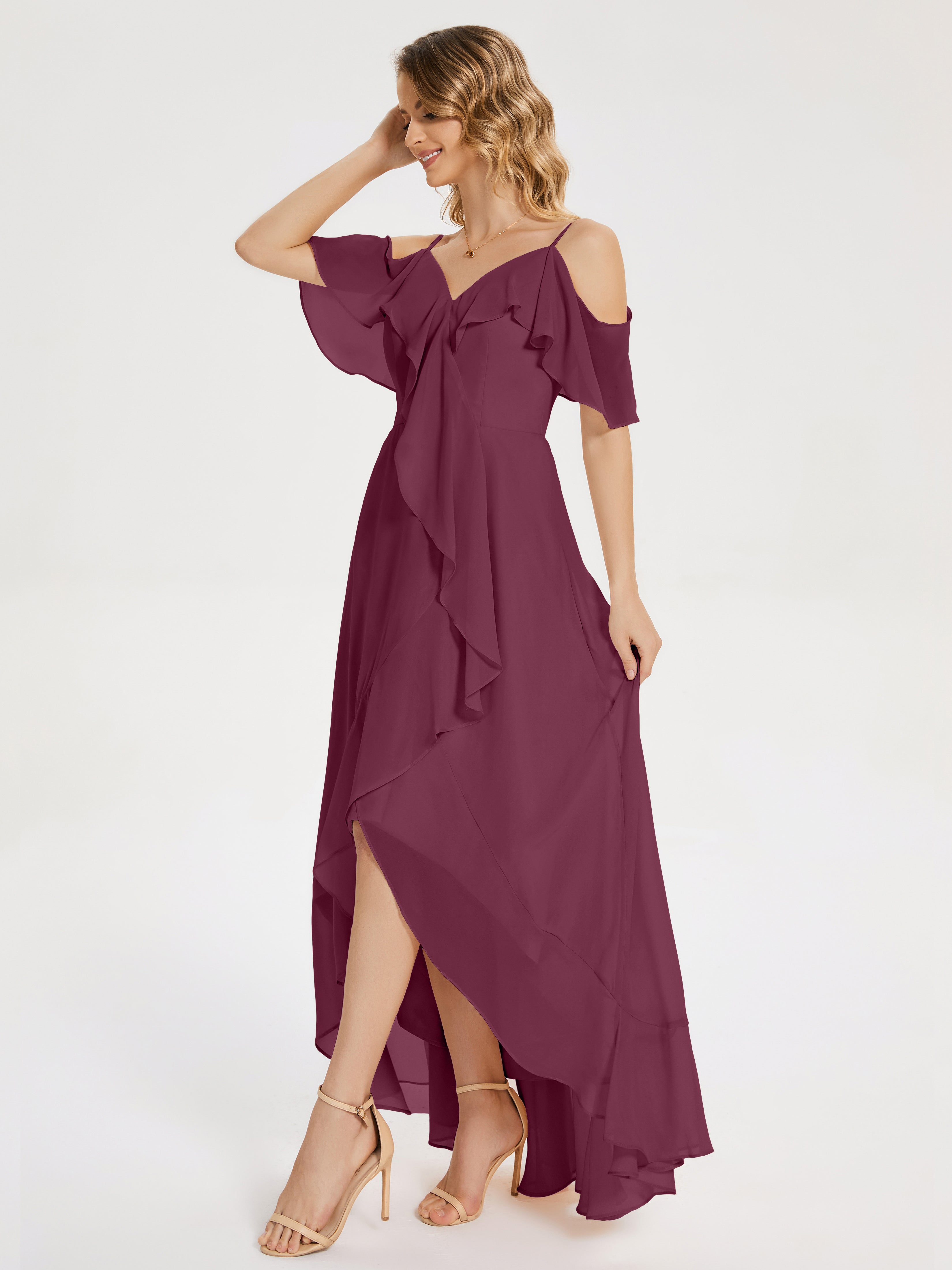 Robes De Demoiselle D'Honneur Mûre Asymétrique Mousseline Robes Demoiselle D'Honneur À Lacet