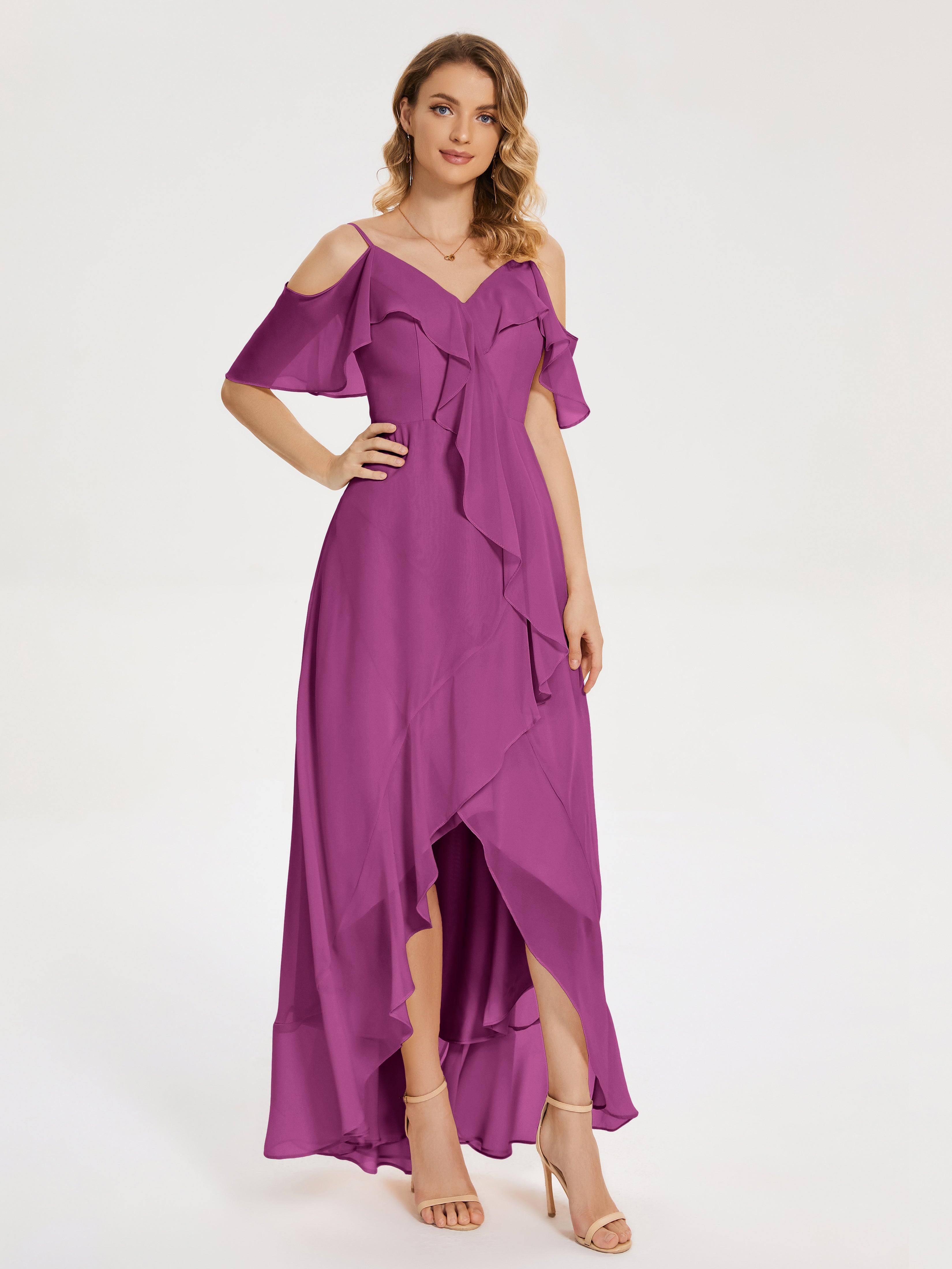 Robes De Demoiselle D'Honneur Orchidée Asymétrique Mousseline Robes Demoiselle D'Honneur À Lacet