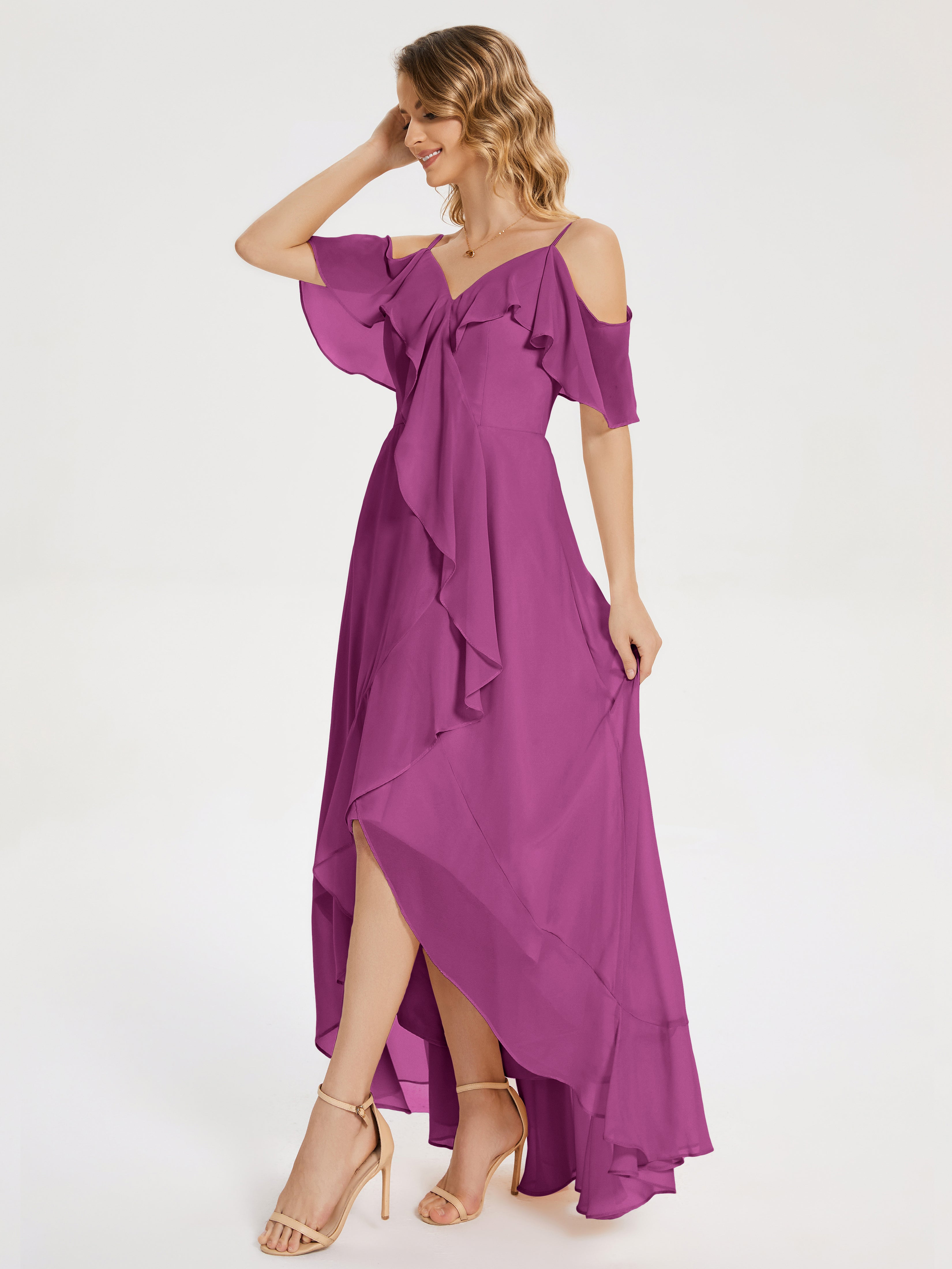 Robes De Demoiselle D'Honneur Orchidée Asymétrique Mousseline Robes Demoiselle D'Honneur À Lacet