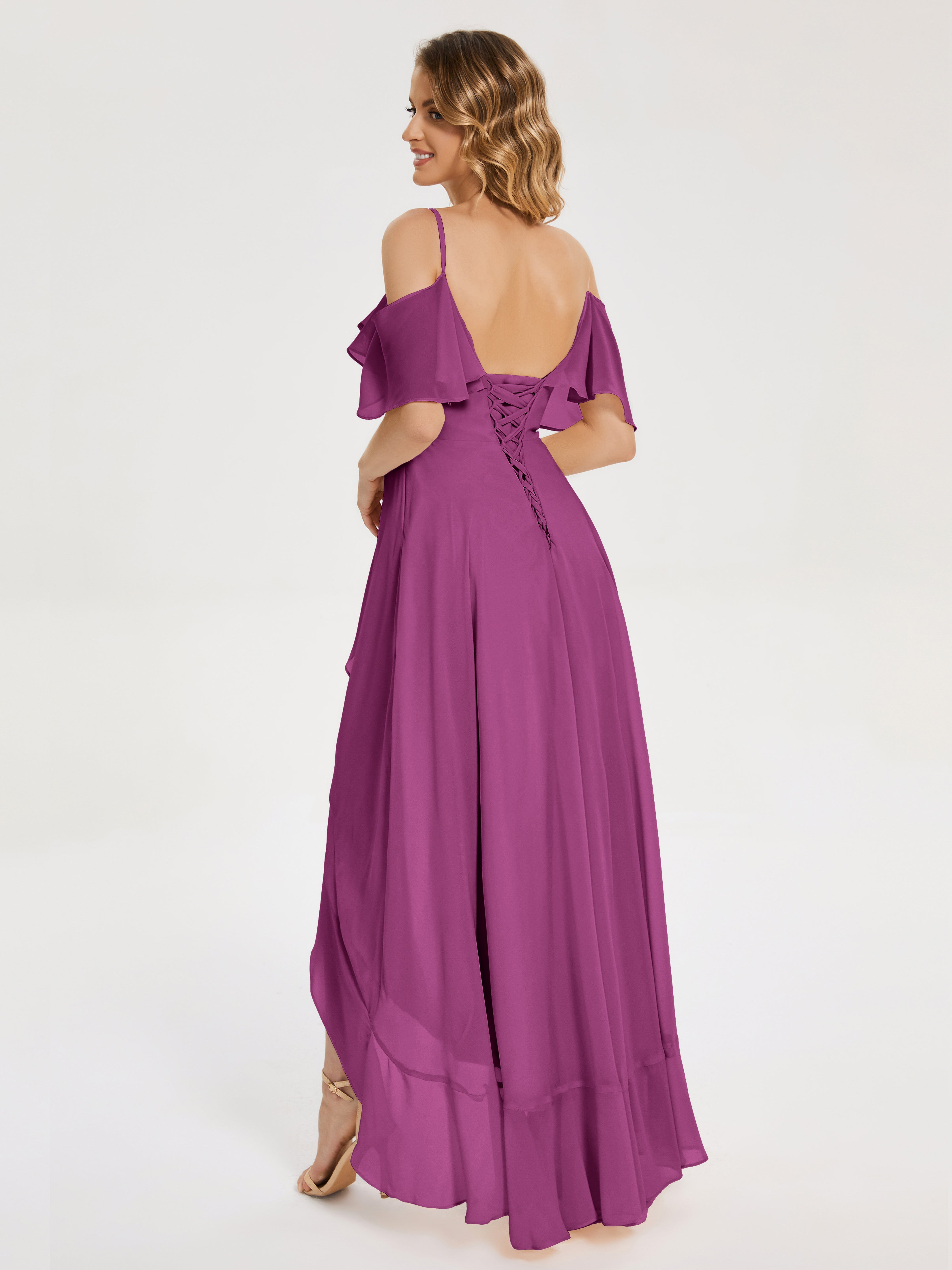 Robes De Demoiselle D'Honneur Orchidée Asymétrique Mousseline Robes Demoiselle D'Honneur À Lacet