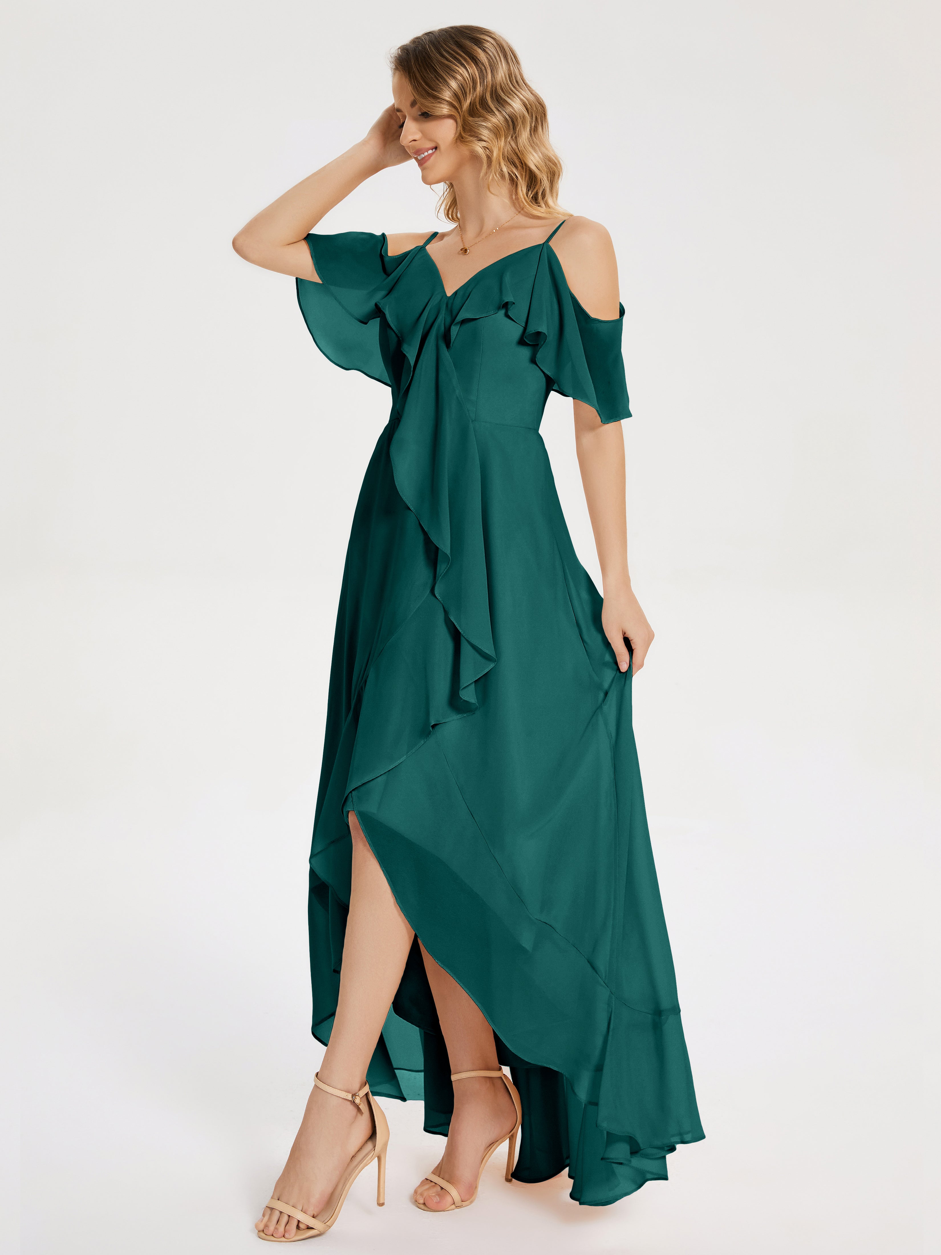 Robes De Demoiselle D'Honneur Couleur Paon Asymétrique Mousseline Robes Demoiselle D'Honneur À Lacet