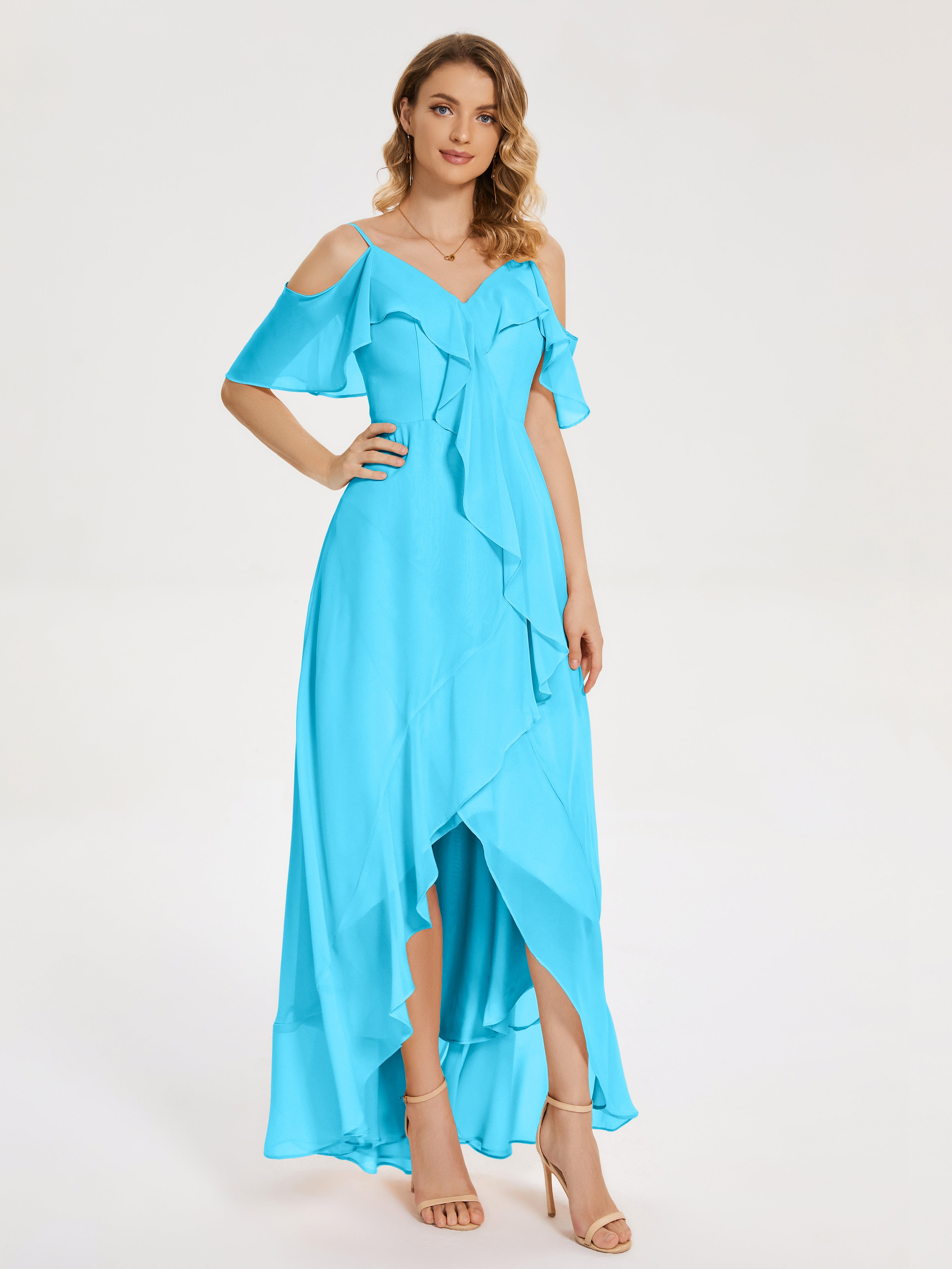 Robe De Demoiselle D'Honneur En Piscine Asymétrique Mousseline Robes Demoiselle D'Honneur À Lacet