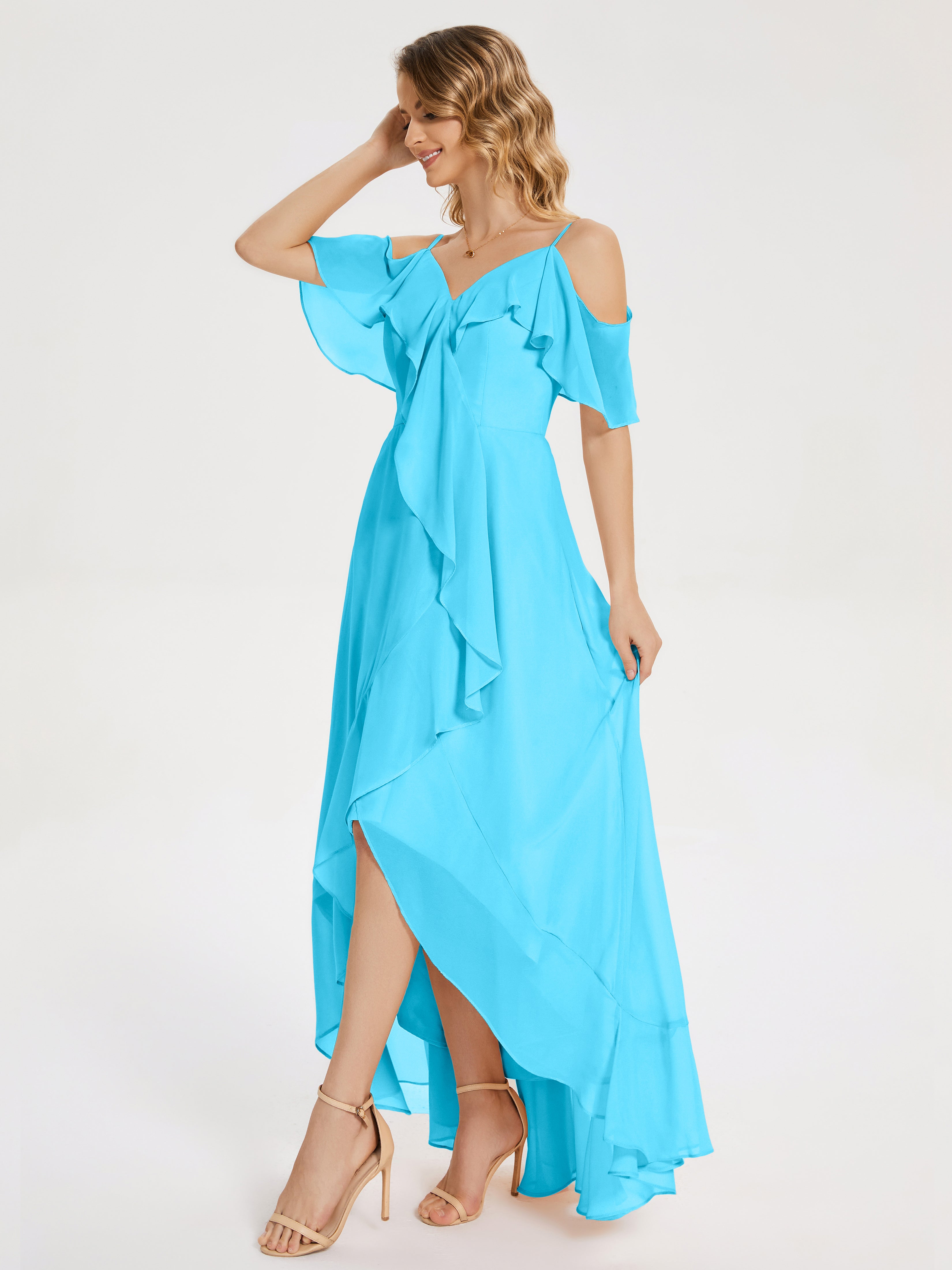 Robe De Demoiselle D'Honneur En Piscine Asymétrique Mousseline Robes Demoiselle D'Honneur À Lacet