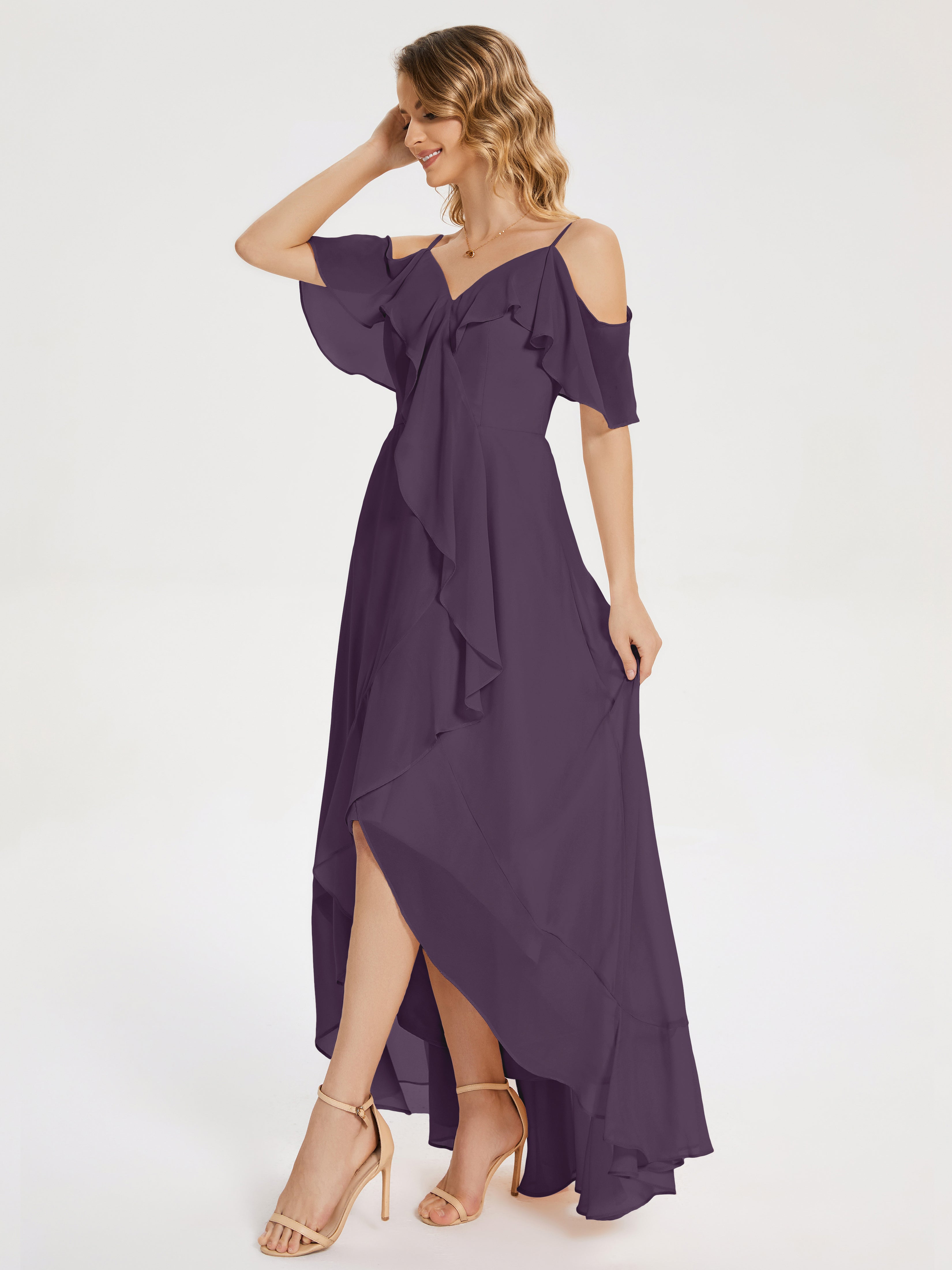 Robe De Demoiselle D'Honneur En Plum Asymétrique Mousseline Robes Demoiselle D'Honneur À Lacet