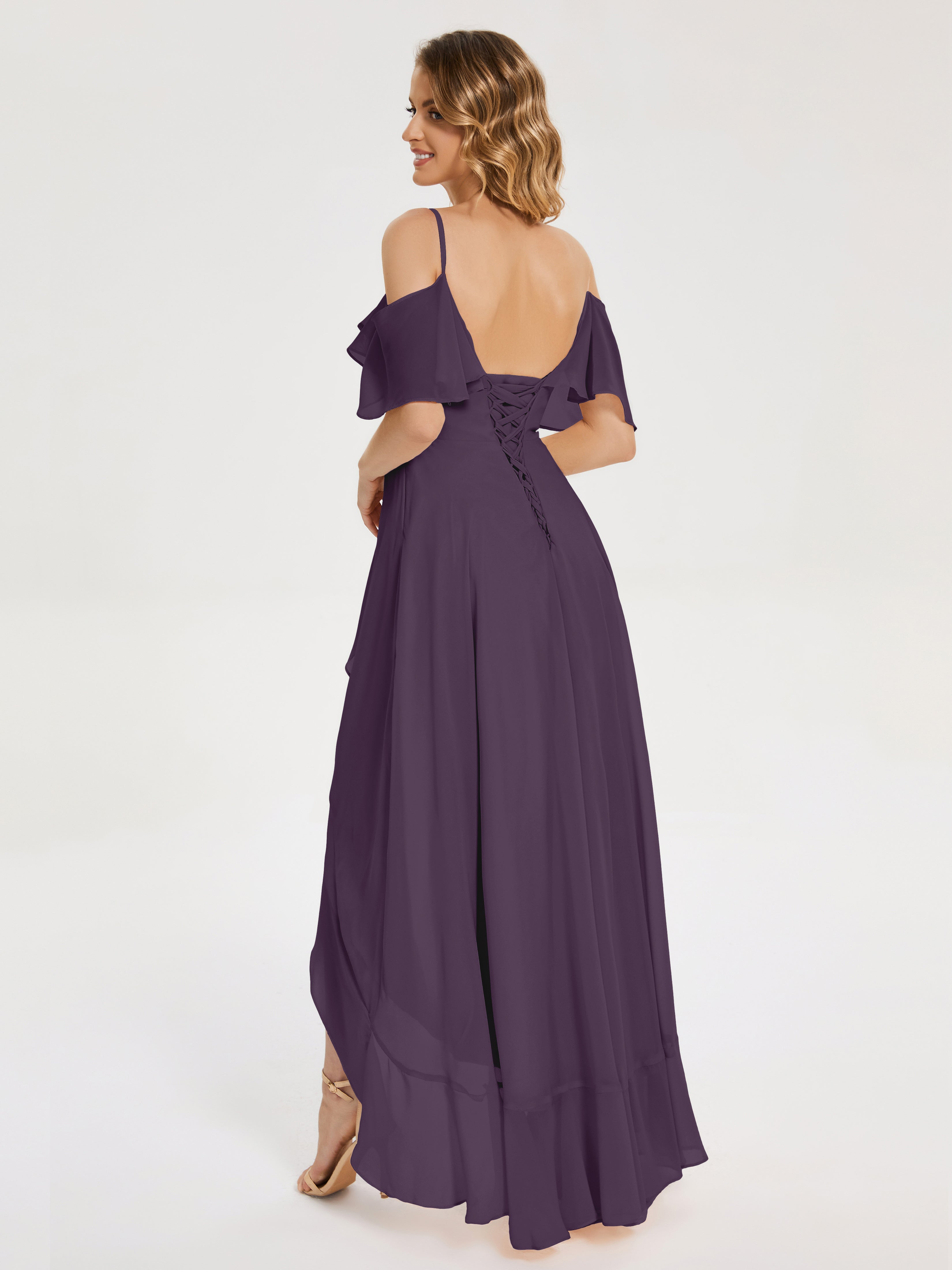 Robe De Demoiselle D'Honneur En Plum Asymétrique Mousseline Robes Demoiselle D'Honneur À Lacet