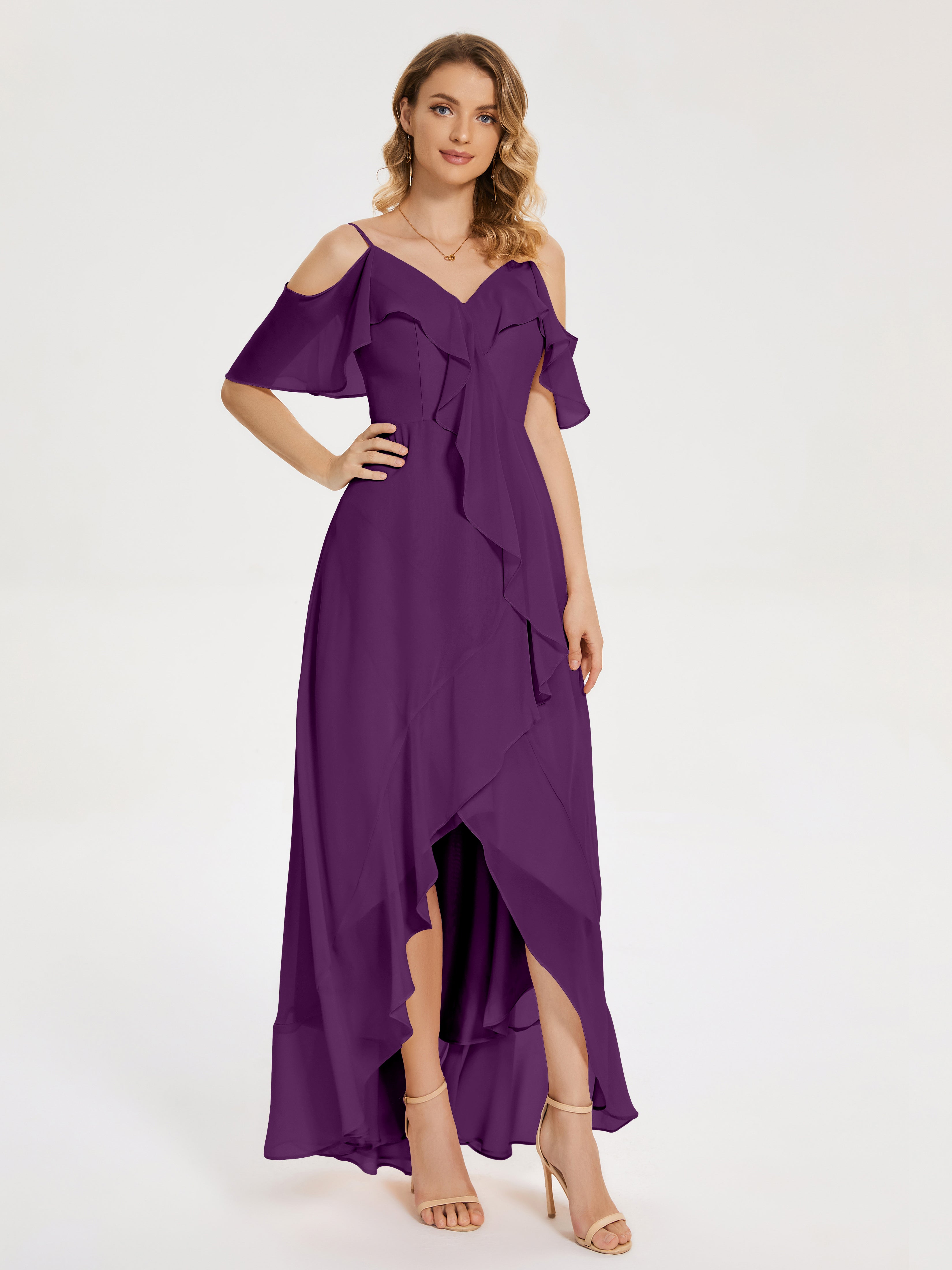 Robes De Demoiselle D'Honneur En Raisin Asymétrique Mousseline Robes Demoiselle D'Honneur À Lacet