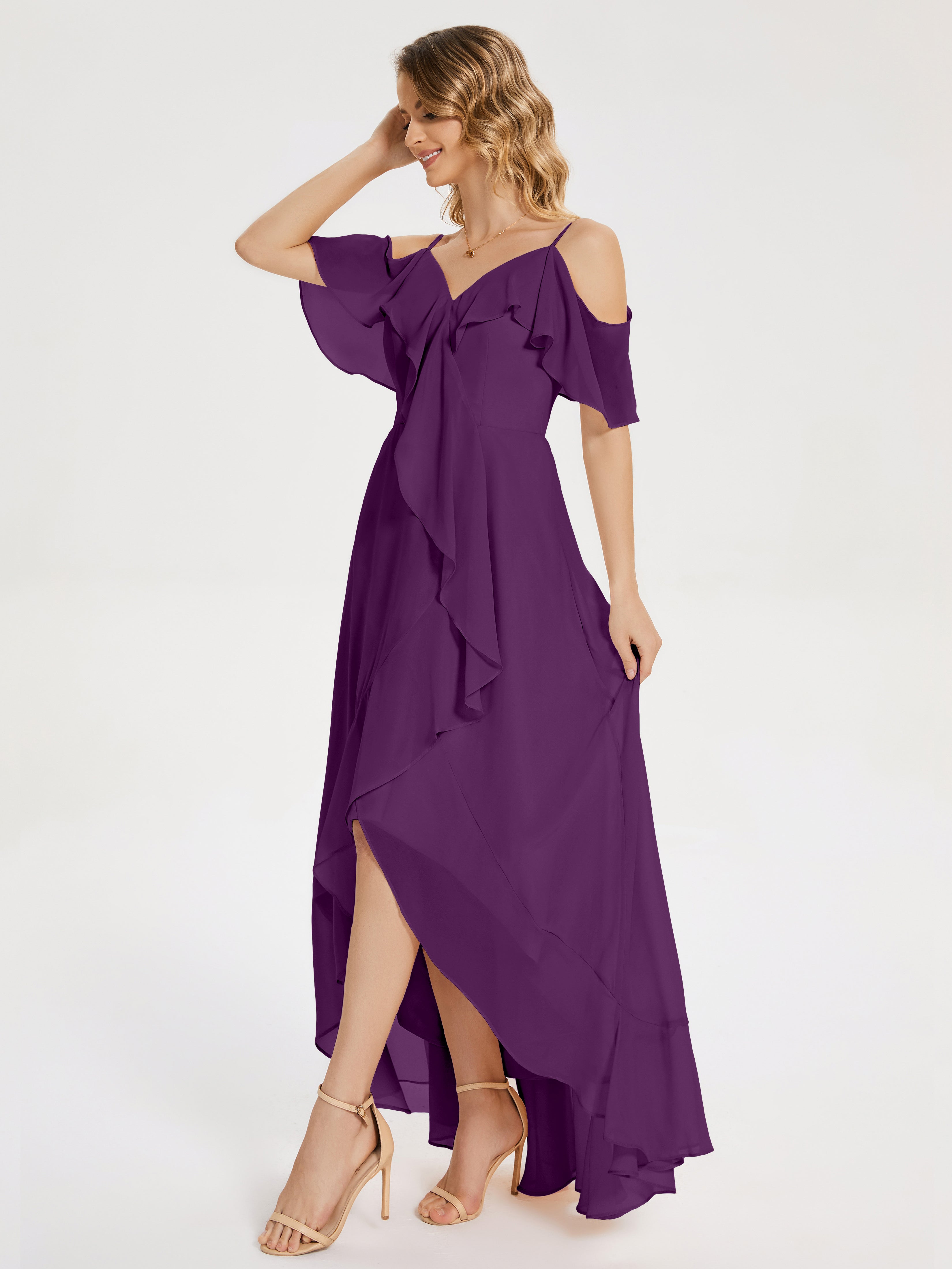 Robes De Demoiselle D'Honneur En Raisin Asymétrique Mousseline Robes Demoiselle D'Honneur À Lacet