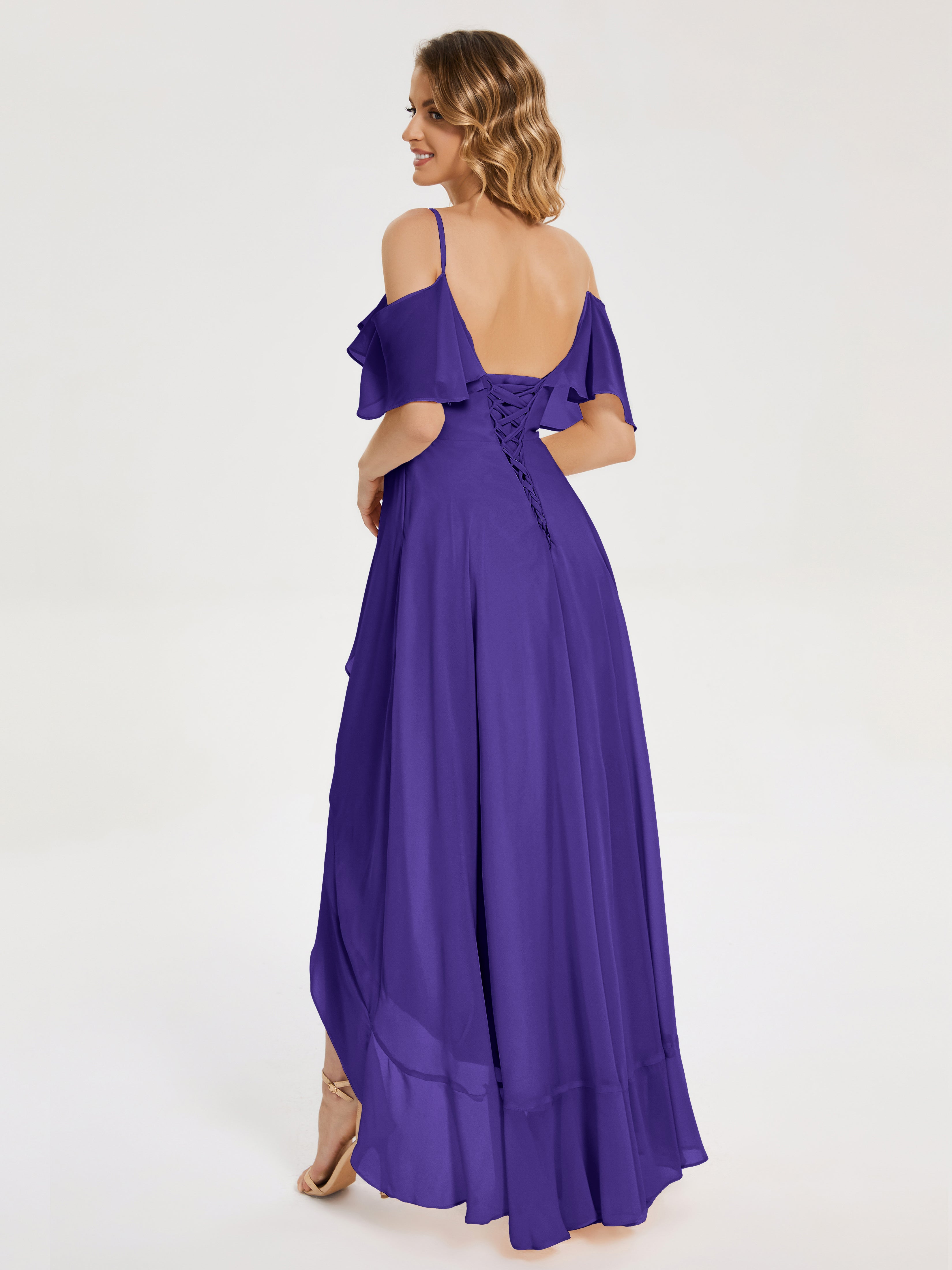 Robes De Demoiselle D'Honneur En Régence Asymétrique Mousseline Robes Demoiselle D'Honneur À Lacet