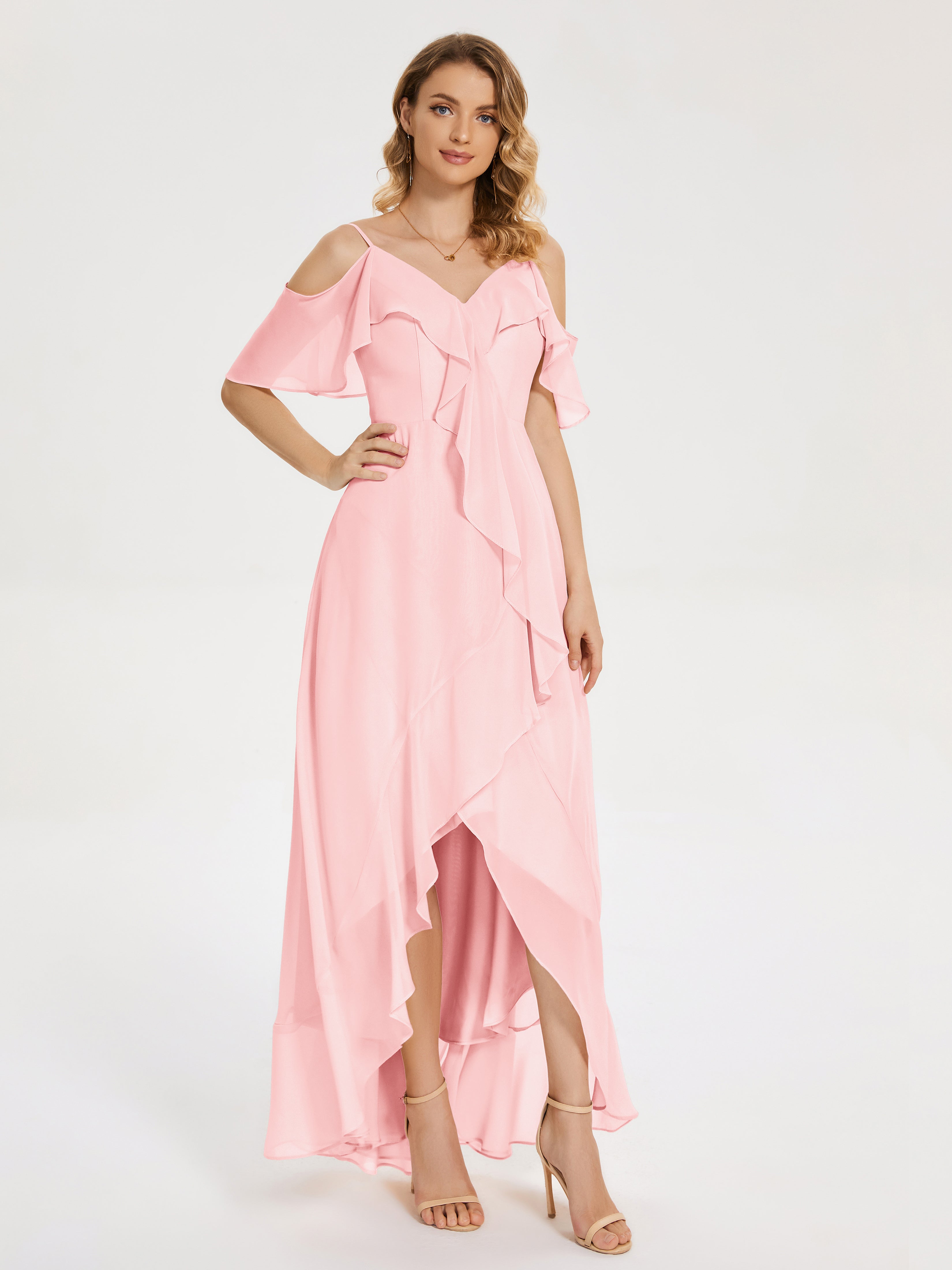 Robes De Demoiselle D'Honneur Rose Mauve Asymétrique Mousseline Robes Demoiselle D'Honneur À Lacet