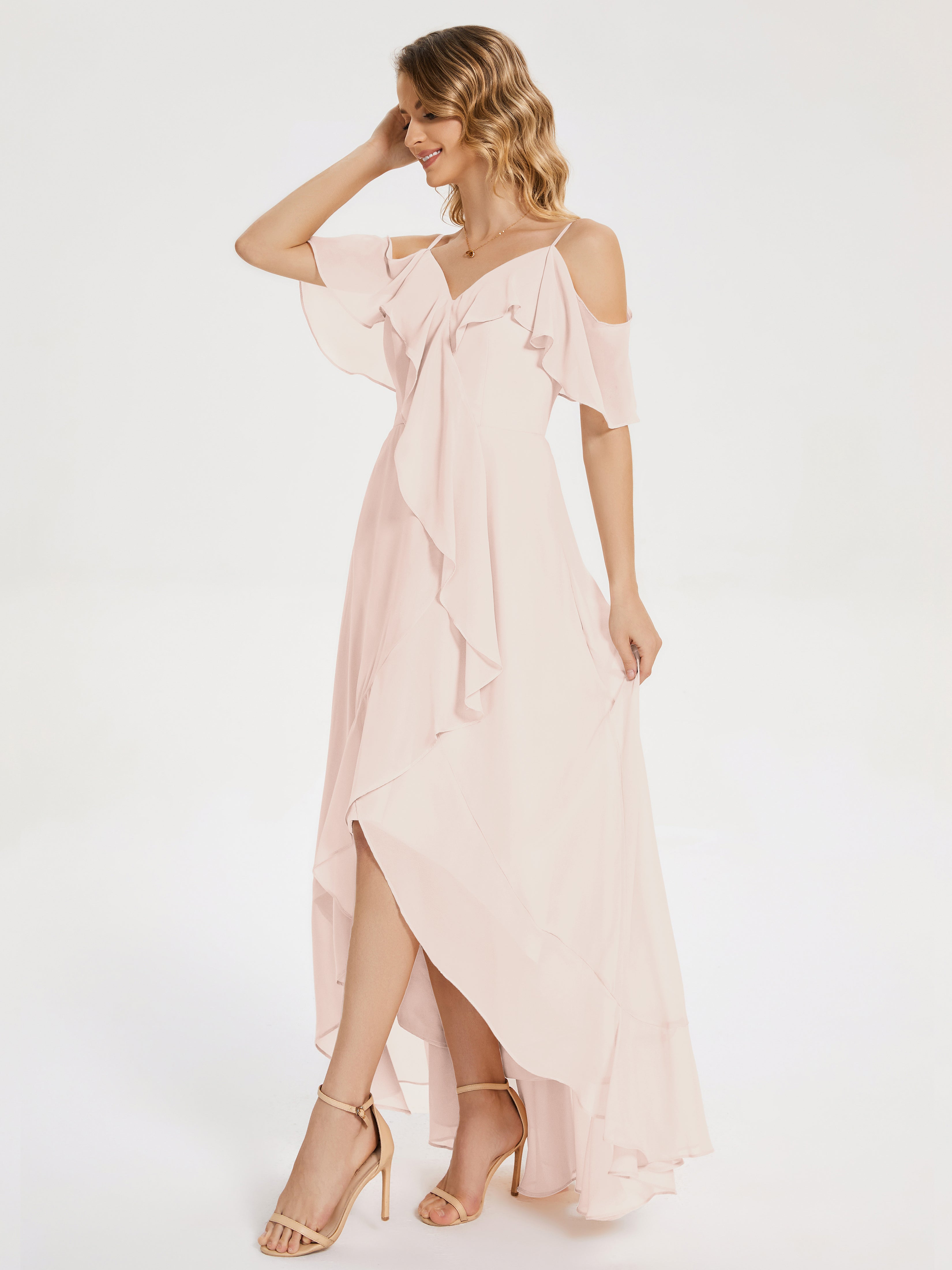 Robe De Demoiselle D'Honneur En Perles Asymétrique Mousseline Robes Demoiselle D'Honneur À Lacet