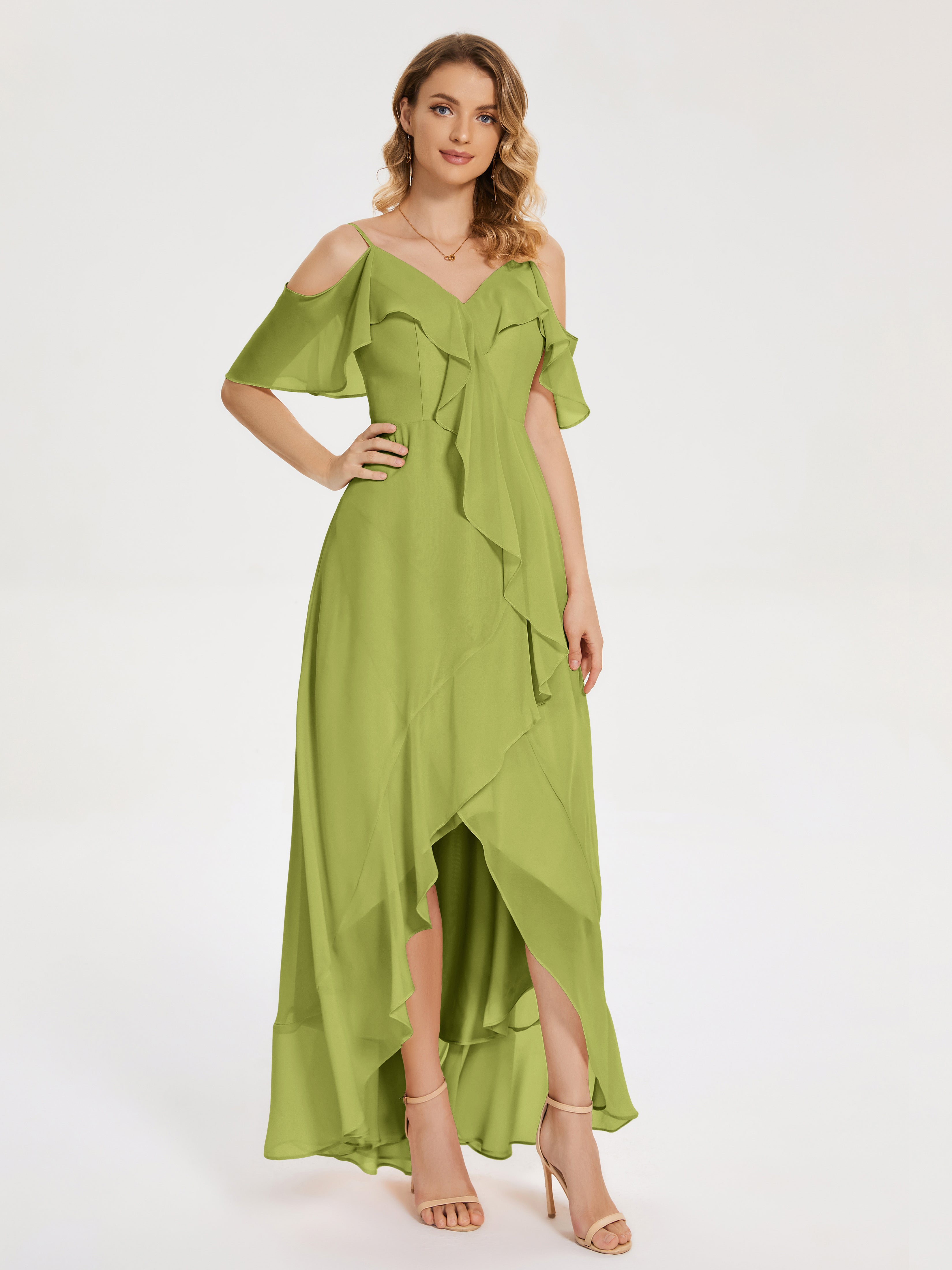 Robes De Demoiselle D'Honneur Trèfle Asymétrique Mousseline Robes Demoiselle D'Honneur À Lacet