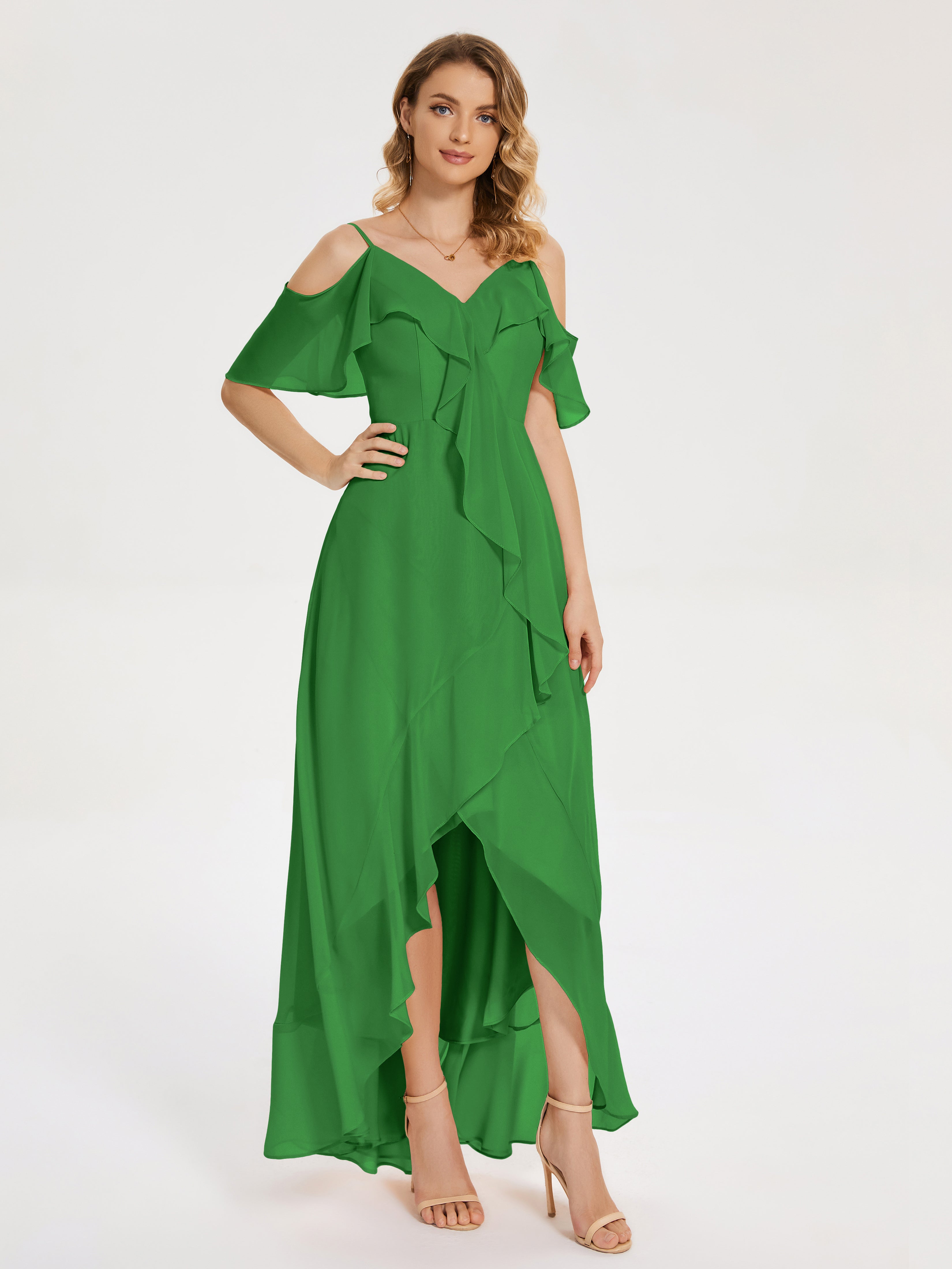 Robe Vert Demoiselle D Honneur Asymétrique Mousseline Robes Demoiselle D'Honneur À Lacet