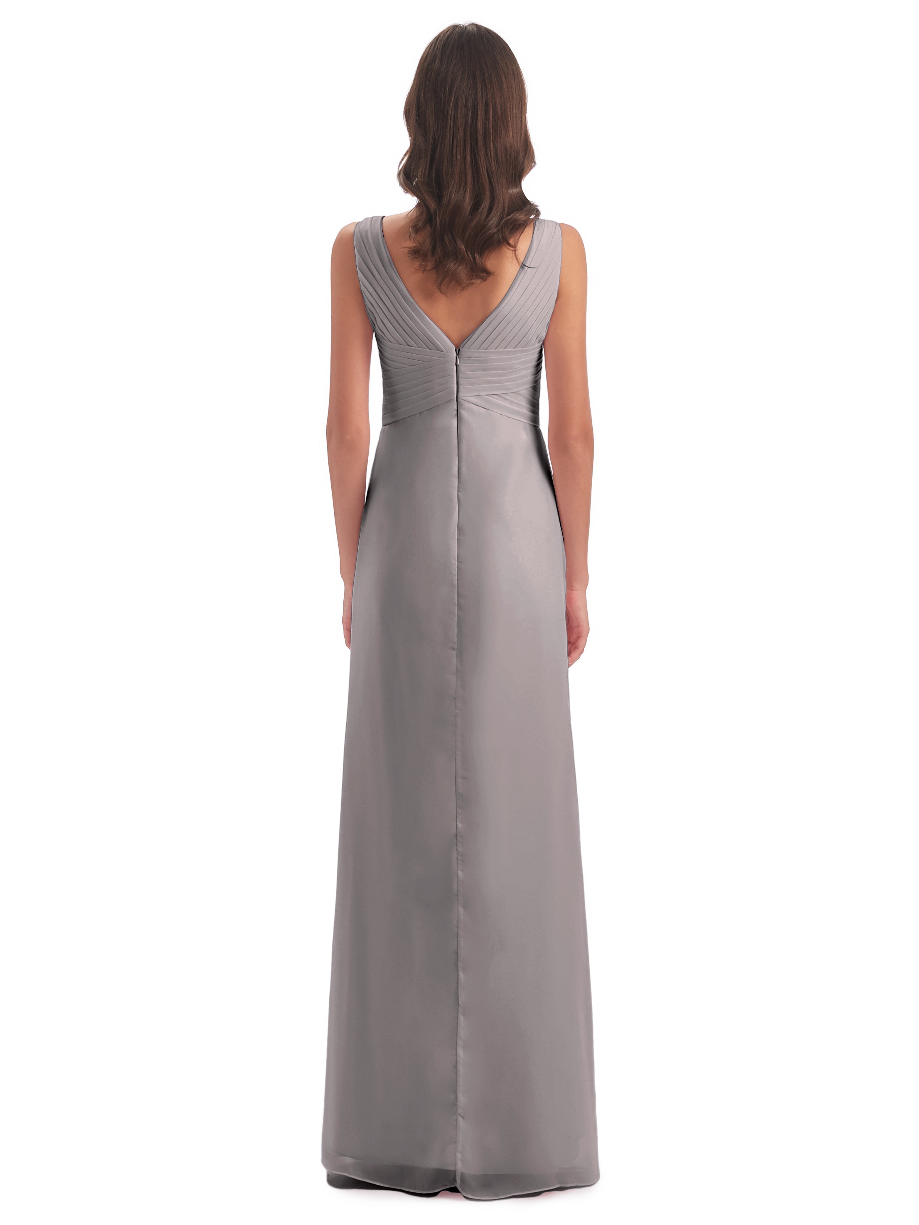 Robe Argentée Demoiselle D Honneur Fendue Devant Mousseline Longue Robes Demoiselle D'Honneur