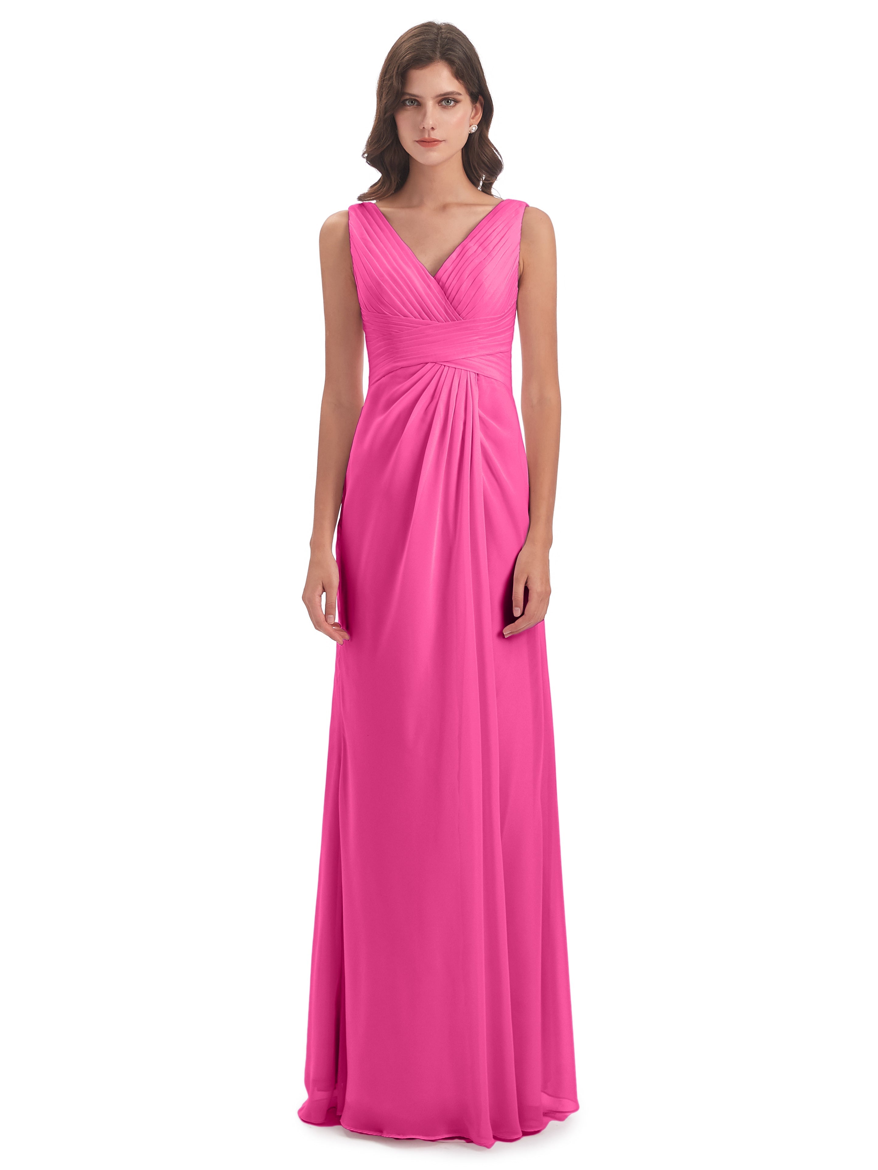 Robe Demoiselle D Honneur En Azalée Fendue Devant Mousseline Longue Robes Demoiselle D'Honneur