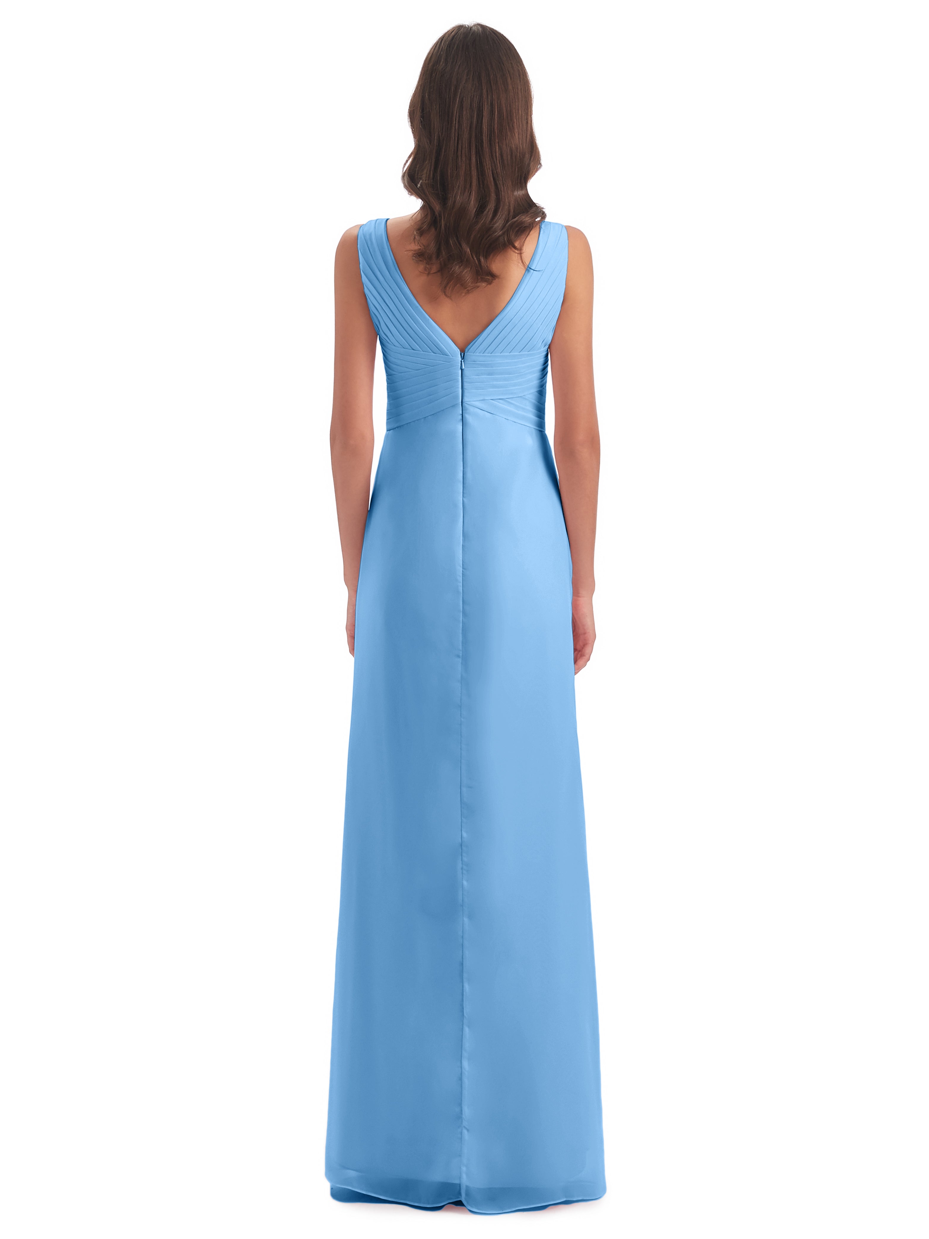 Robes De Demoiselle D'Honneur Bleu Bébé Fendue Devant Mousseline Longue Robes Demoiselle D'Honneur