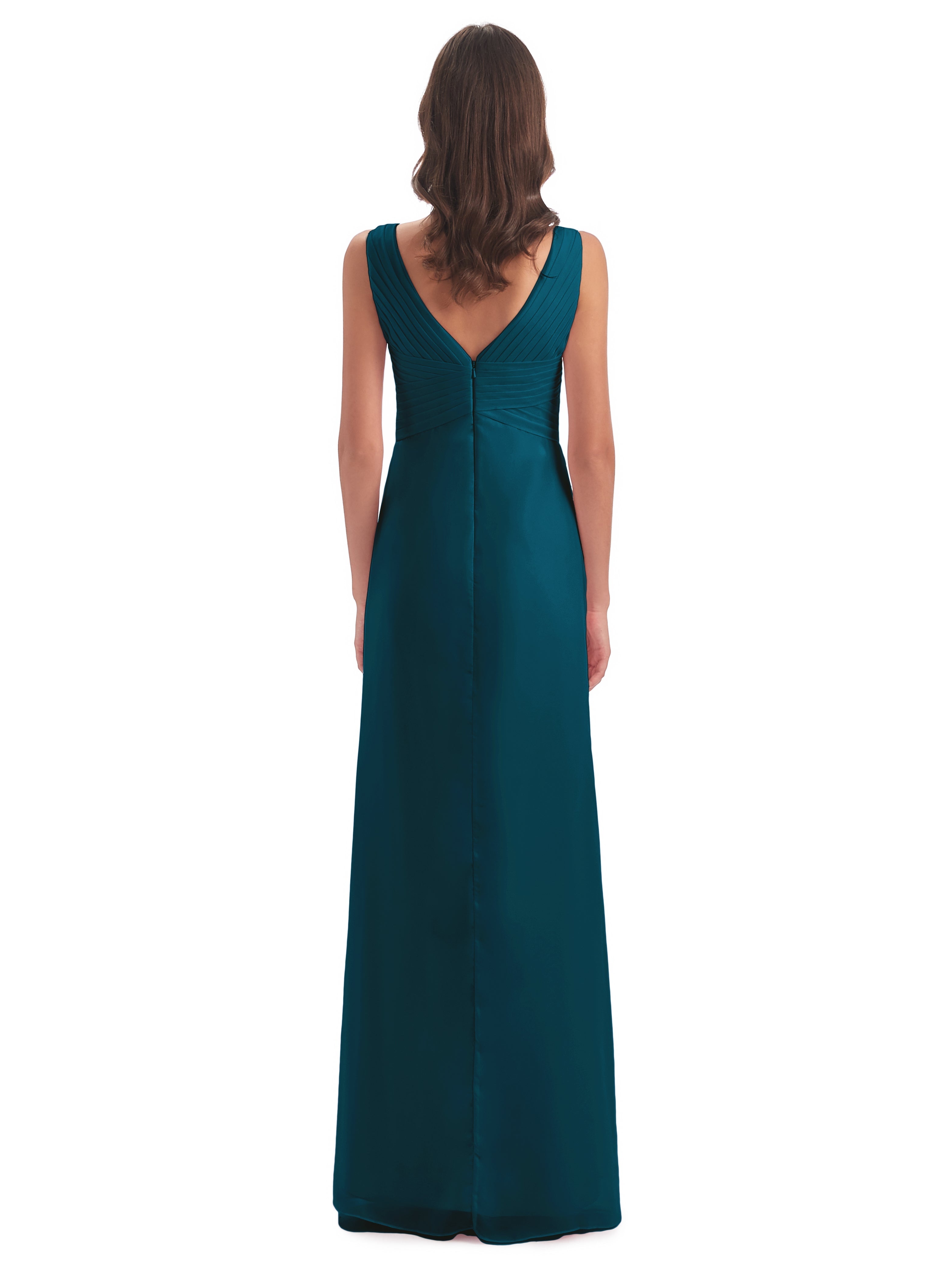 Robes De Demoiselle D'Honneur Bleu Encre Fendue Devant Mousseline Longue Robes Demoiselle D'Honneur