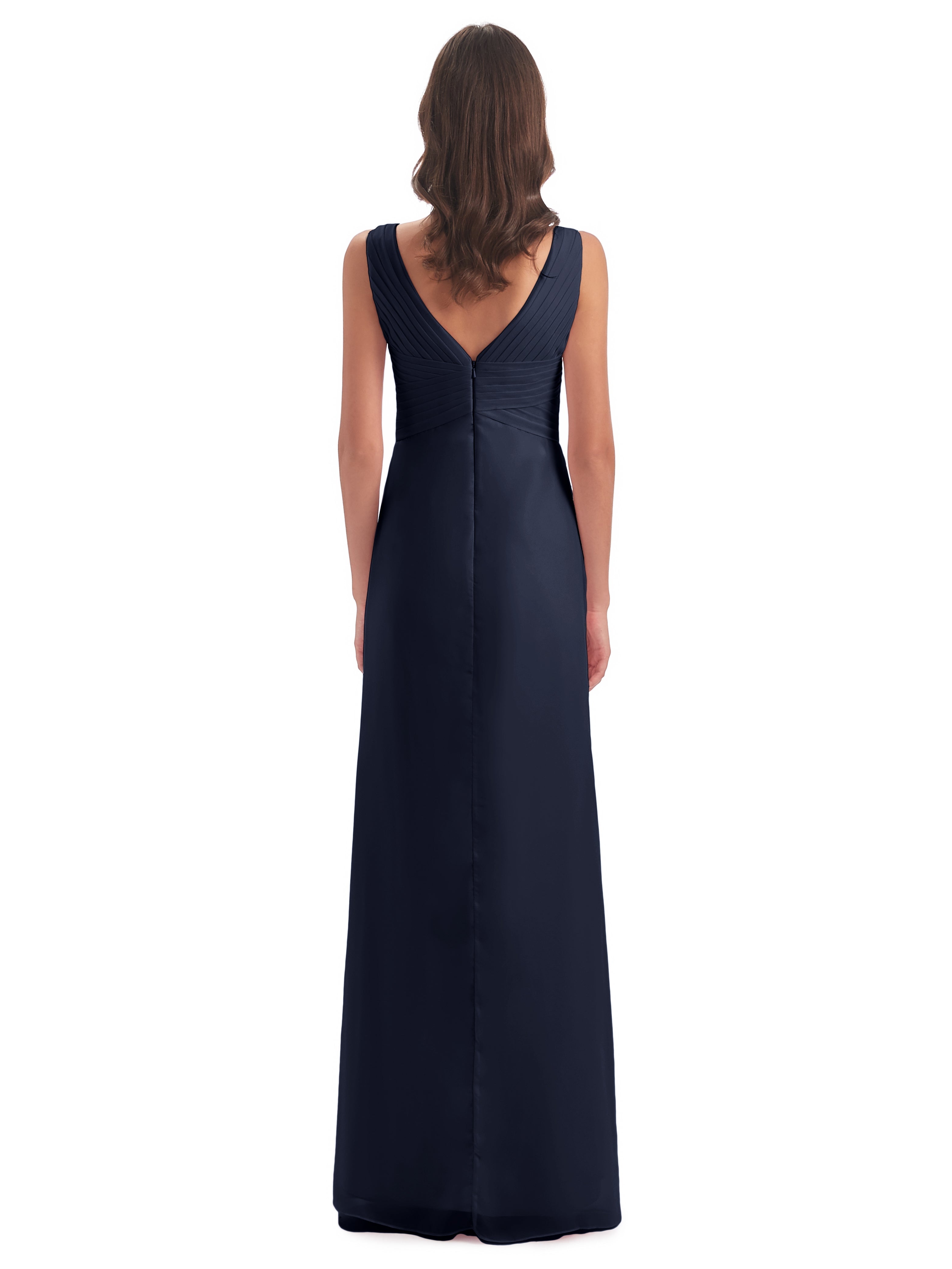 Robes De Demoiselle D'Honneur Bleu Marine Foncé Fendue Devant Mousseline Longue Robes Demoiselle D'Honneur