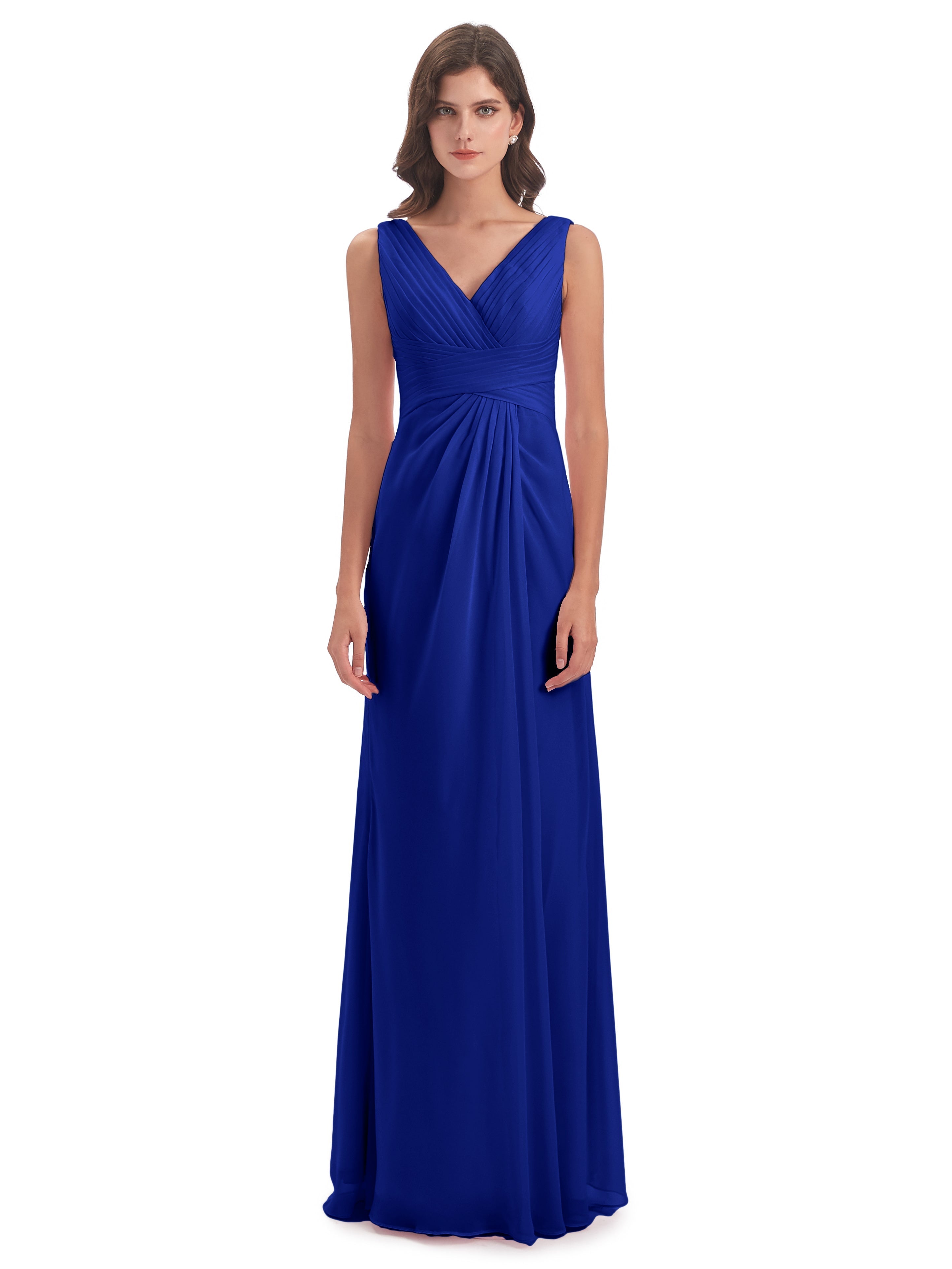 Robes De Demoiselle D'Honneur Bleu Royal Longues Fendue Devant Mousseline Longue Robes Demoiselle D'Honneur