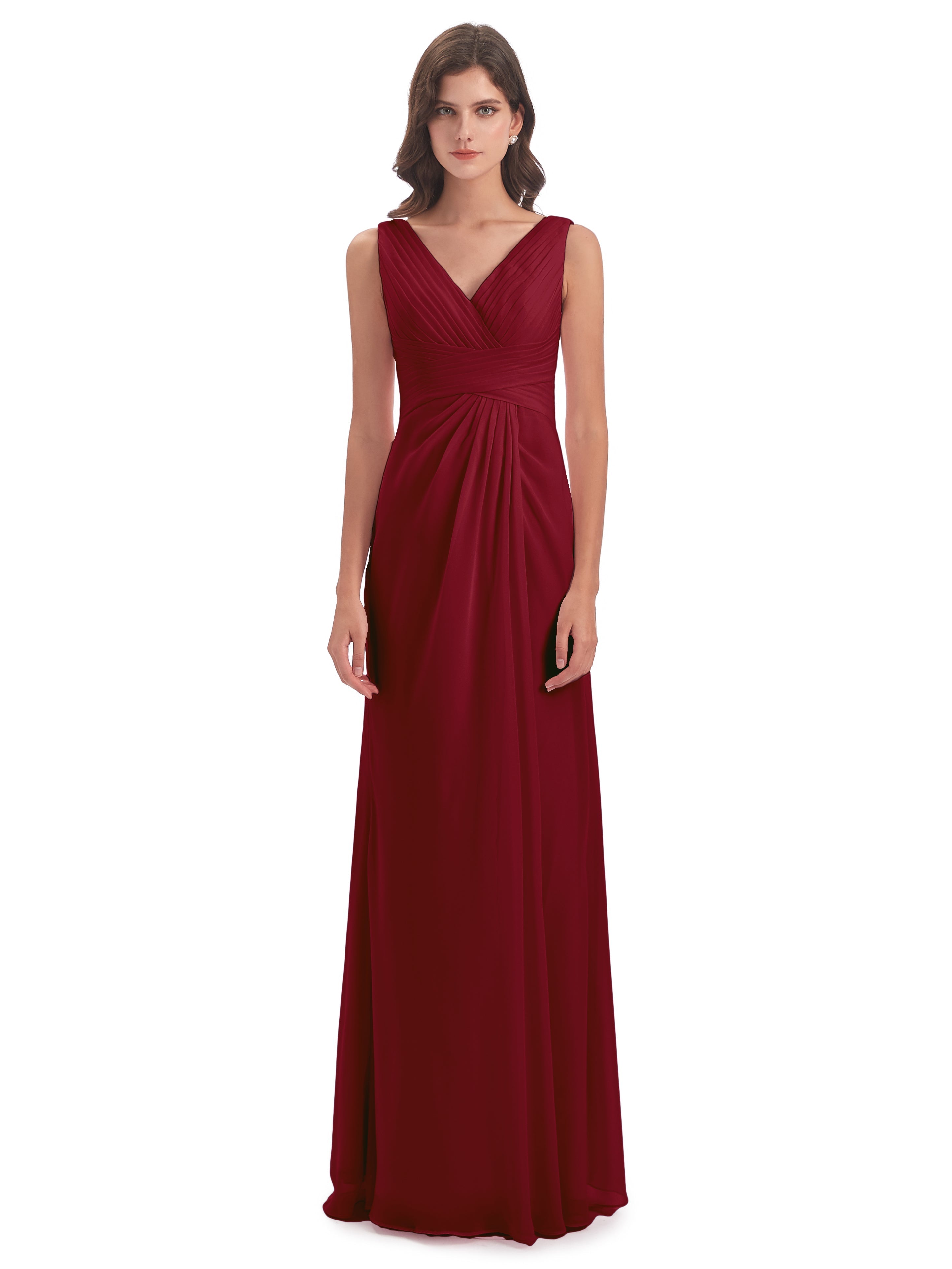 Robes De Demoiselle D'Honneur Couleur Bordeaux Fendue Devant Mousseline Longue Robes Demoiselle D'Honneur