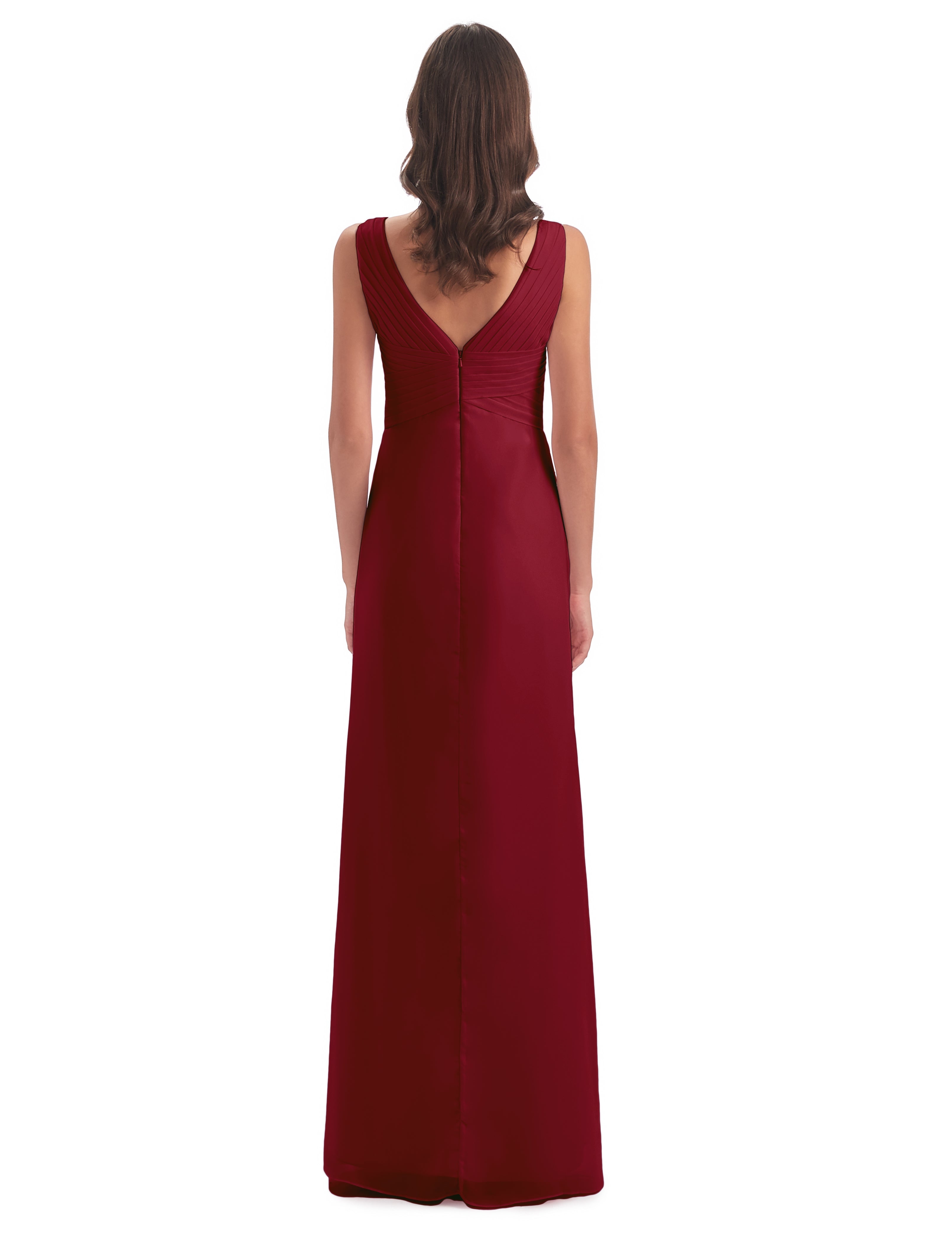 Robes De Demoiselle D'Honneur Couleur Bordeaux Fendue Devant Mousseline Longue Robes Demoiselle D'Honneur