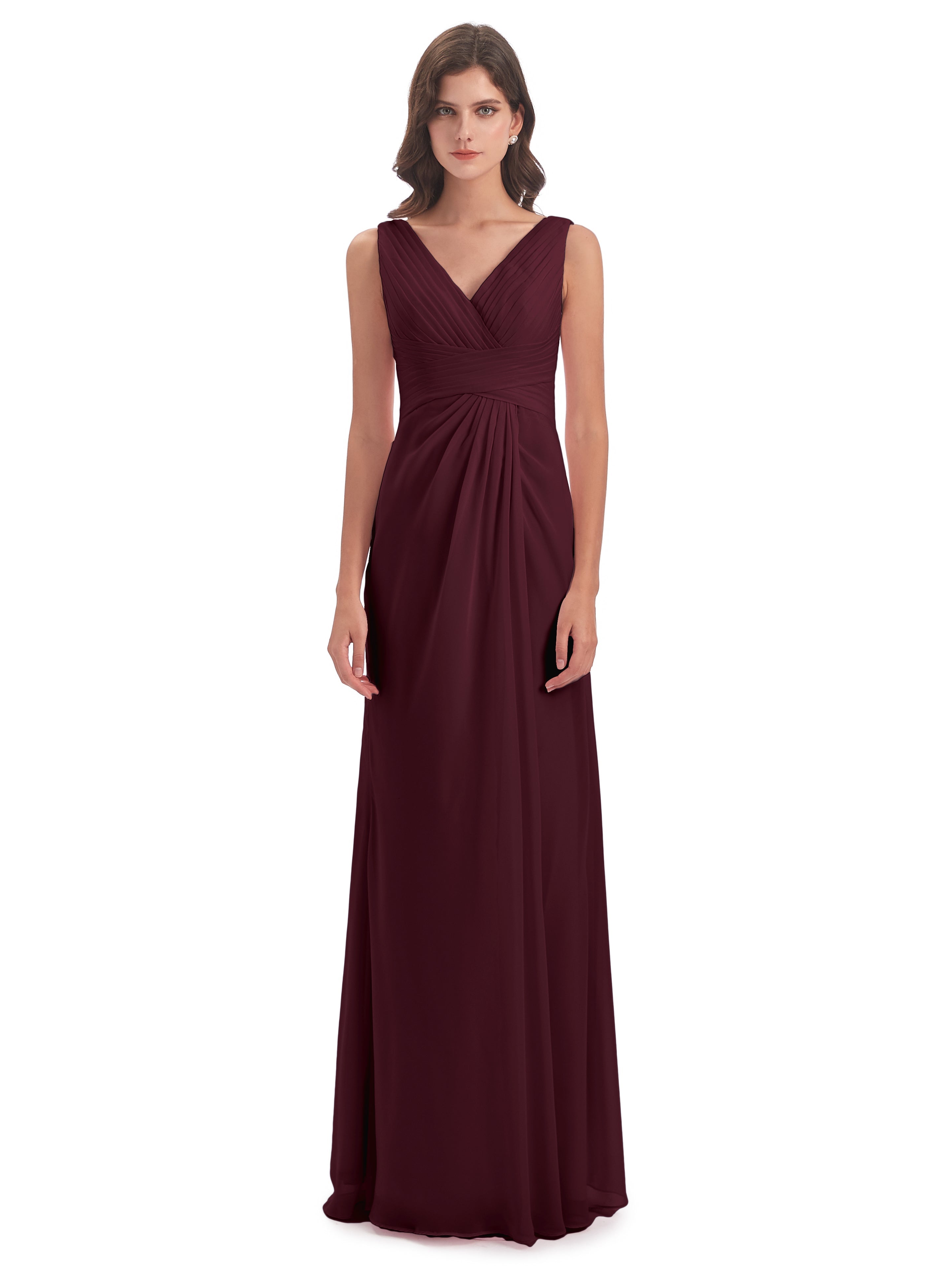 Robes De Demoiselle D'Honneur Cabernet Fendue Devant Mousseline Longue Robes Demoiselle D'Honneur