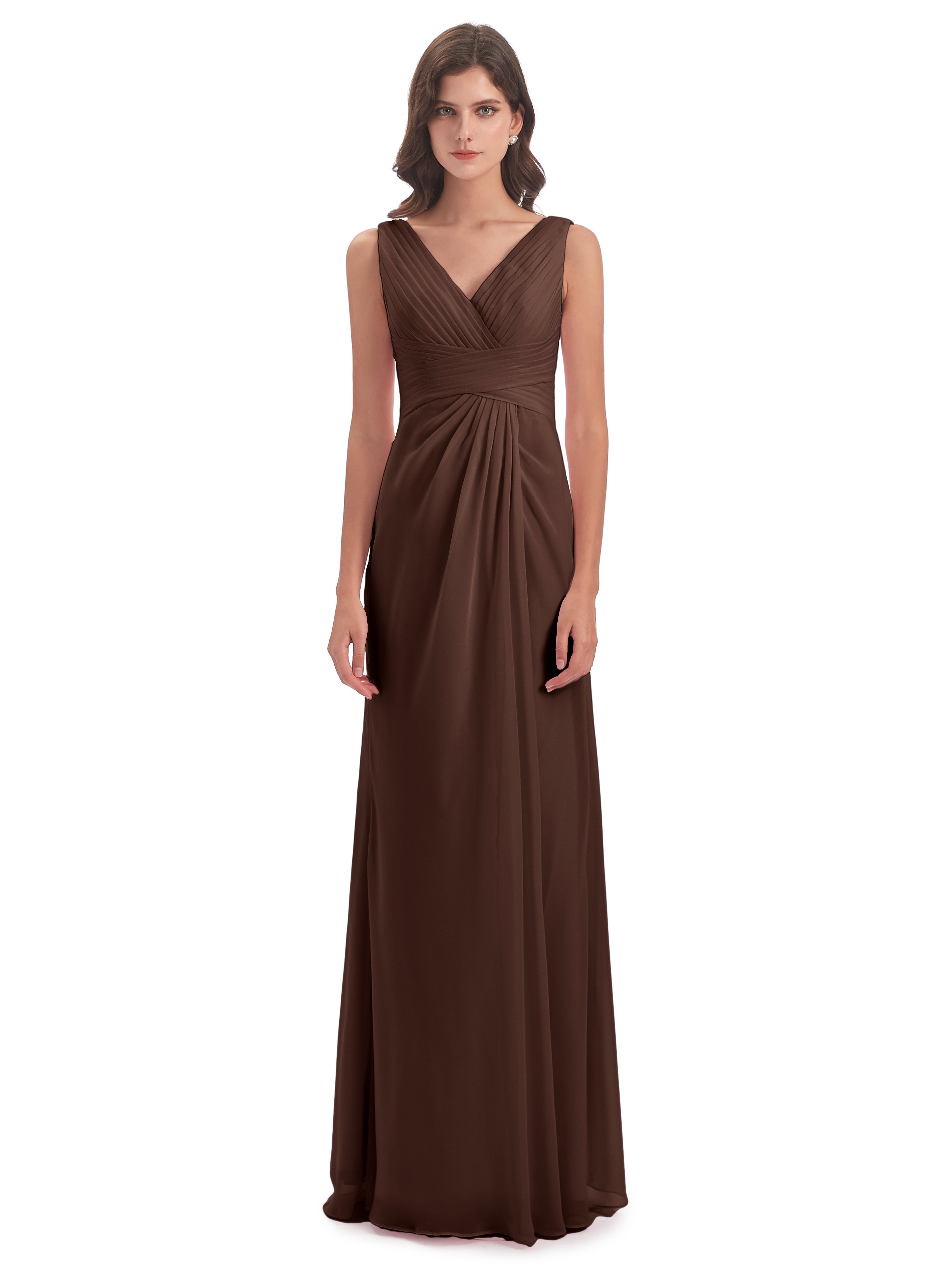 Robe Chocolat Demoiselle D Honneur Fendue Devant Mousseline Longue Robes Demoiselle D'Honneur