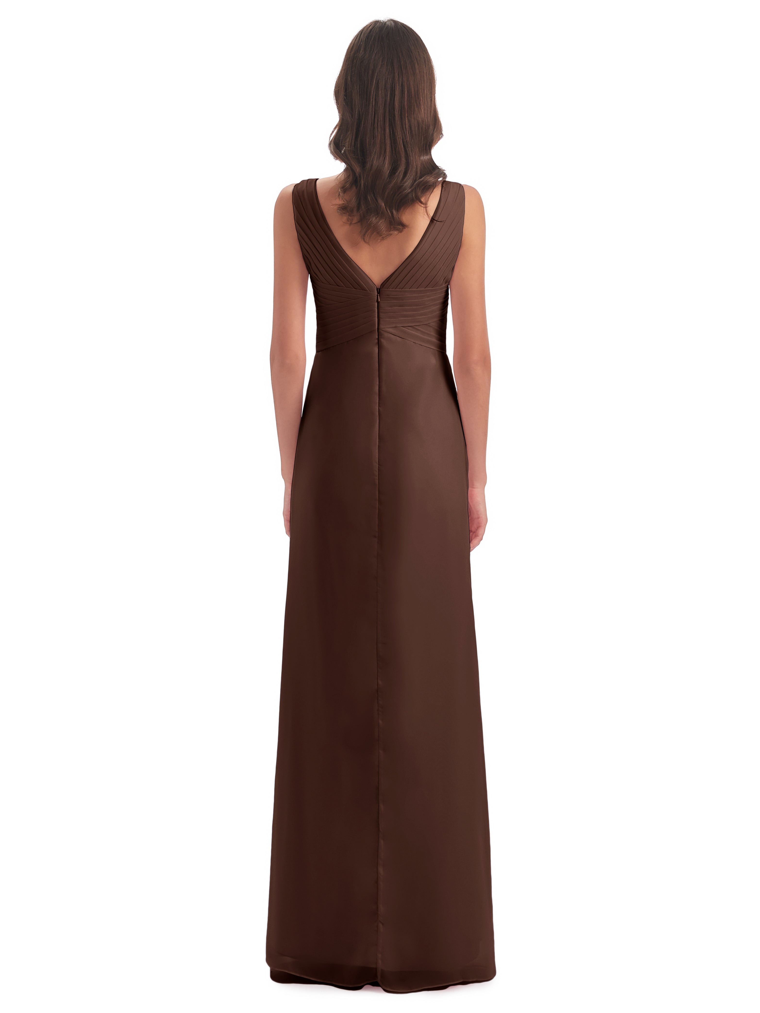 Robe Chocolat Demoiselle D Honneur Fendue Devant Mousseline Longue Robes Demoiselle D'Honneur