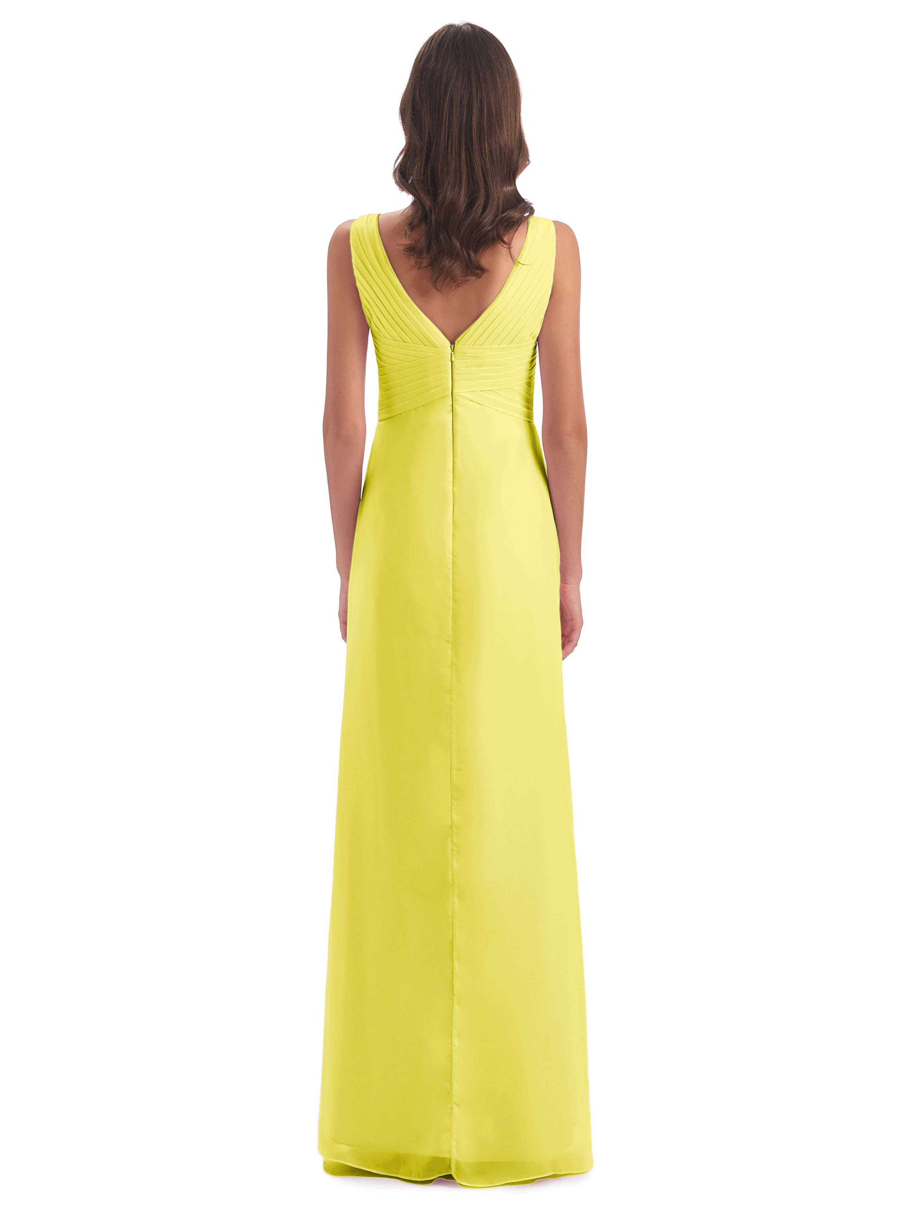 Robes De Demoiselle D'Honneur Citron Fendue Devant Mousseline Longue Robes Demoiselle D'Honneur