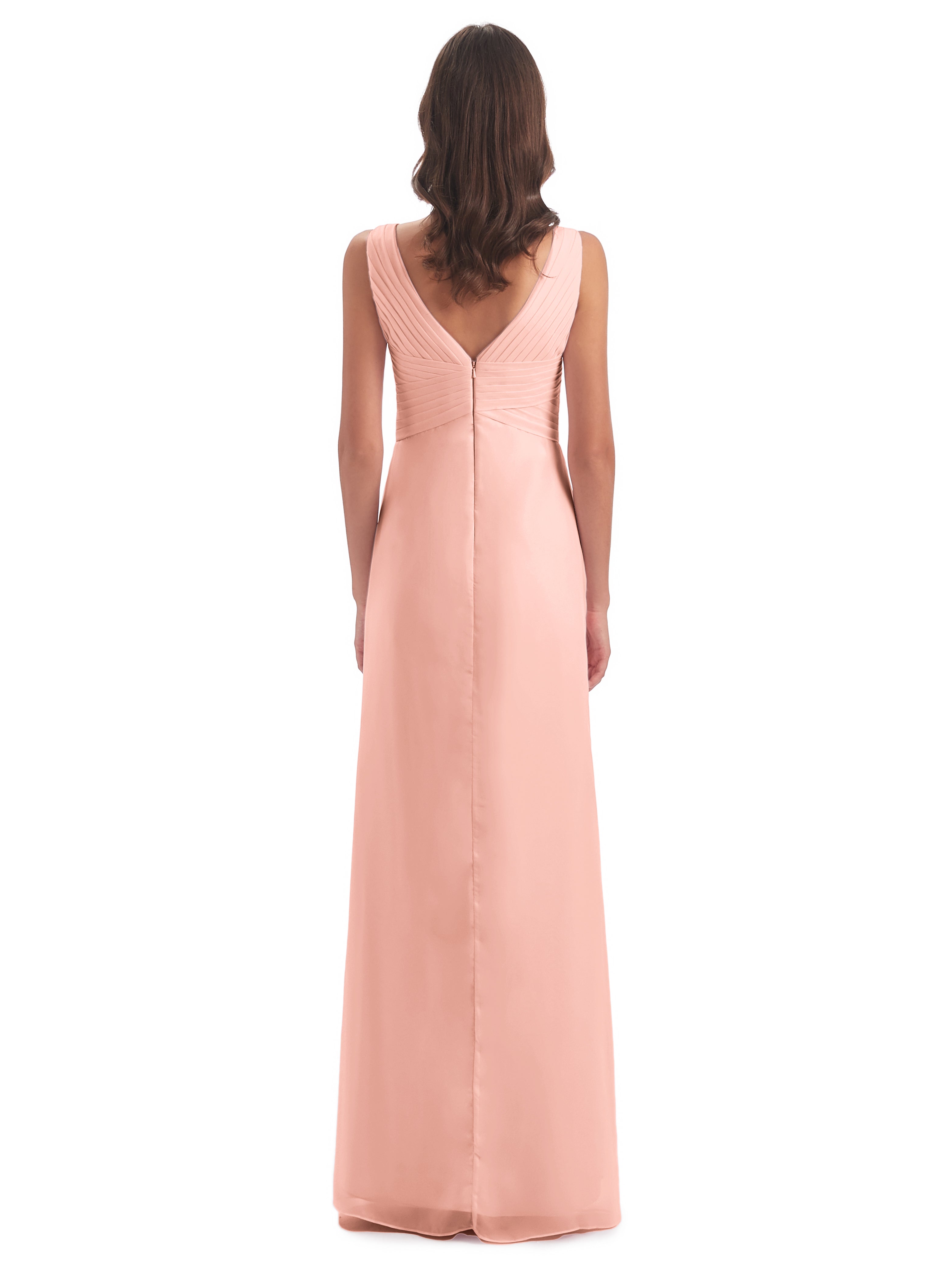 Robes De Demoiselle D'Honneur Couleur Corail Fendue Devant Mousseline Longue Robes Demoiselle D'Honneur