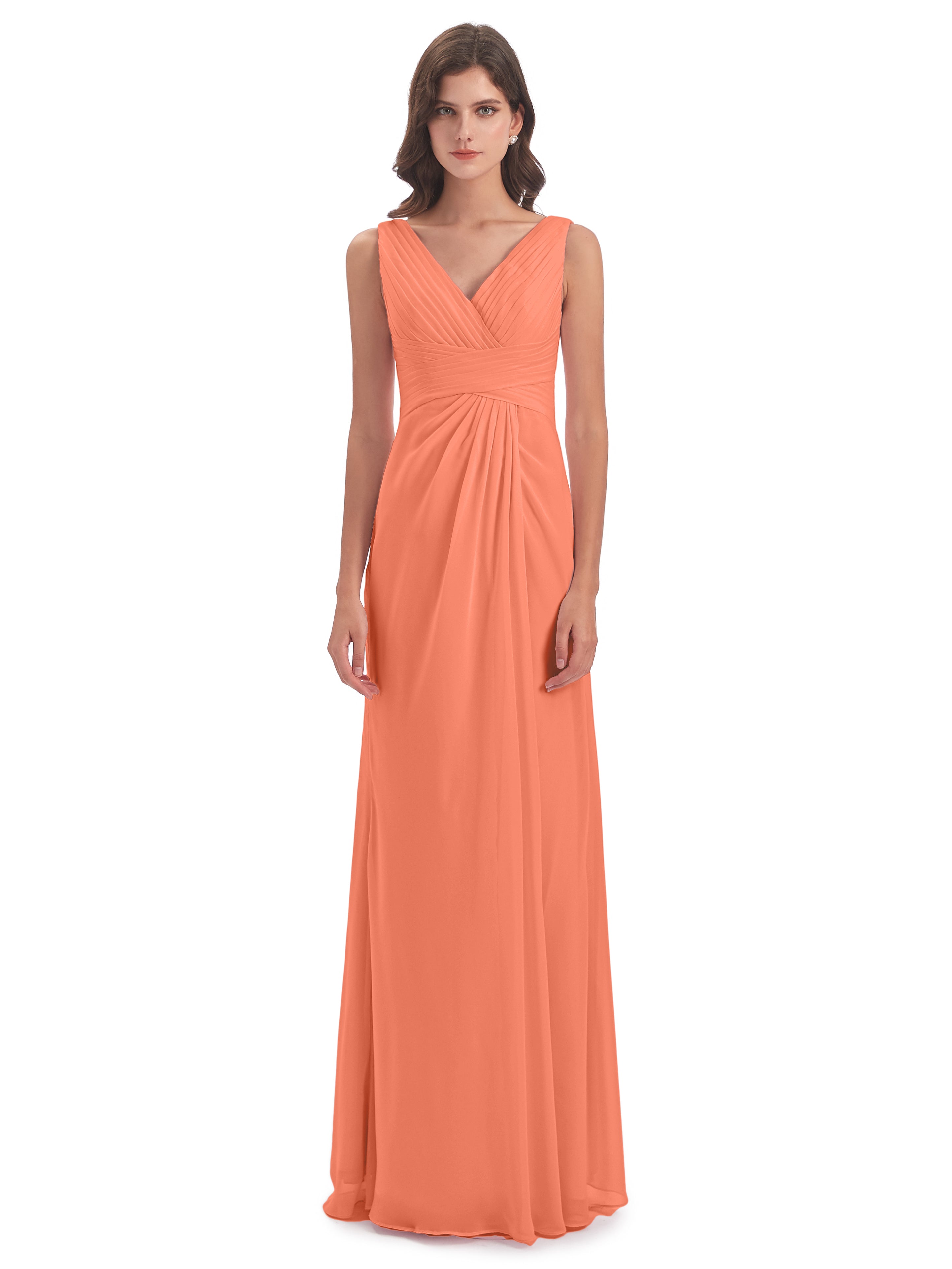 Robes De Demoiselle D'Honneur Coucher De Soleil Fendue Devant Mousseline Longue Robes Demoiselle D'Honneur