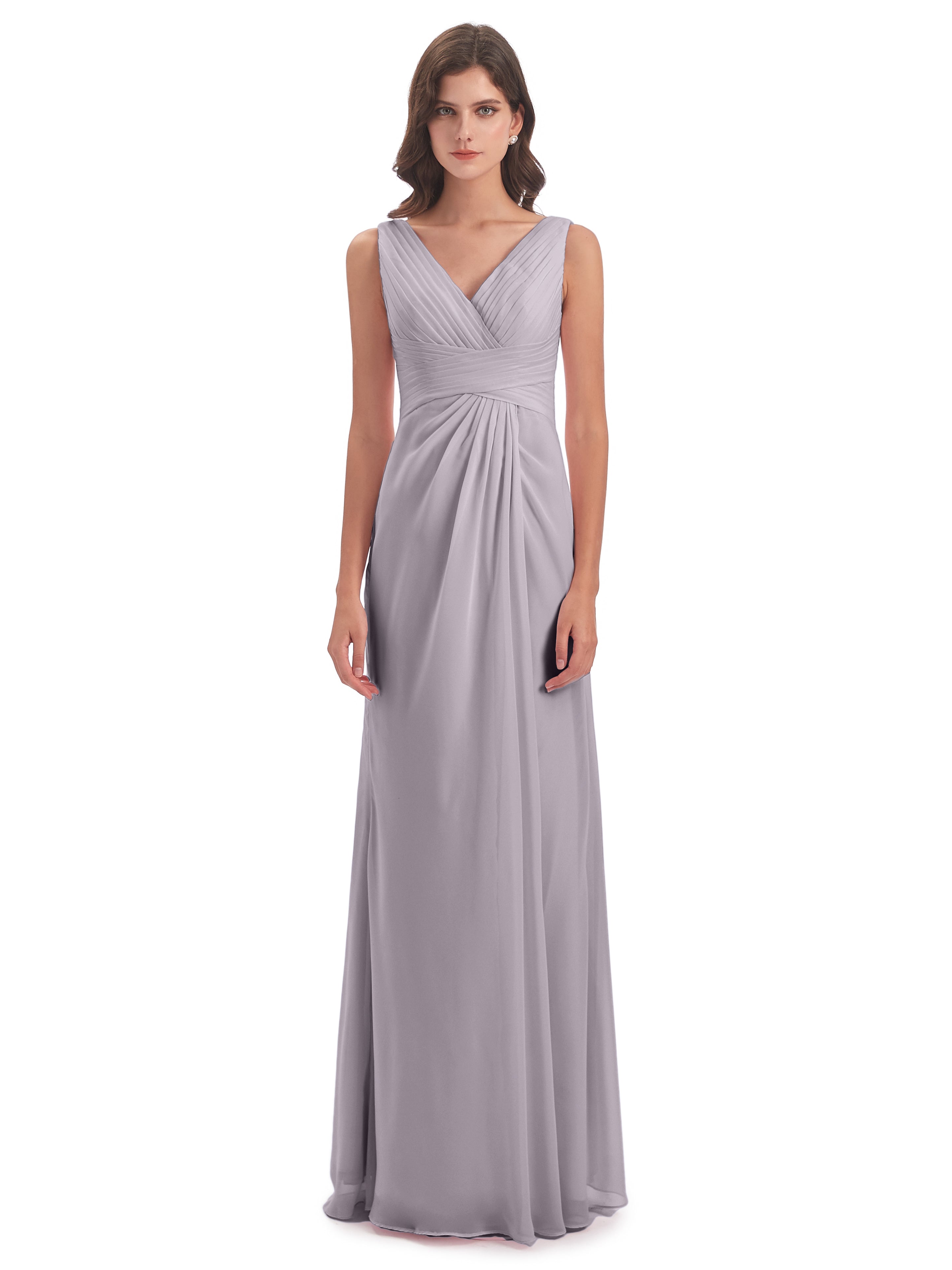 Robes De Demoiselle D'Honneur Couleur Crépuscule Fendue Devant Mousseline Longue Robes Demoiselle D'Honneur