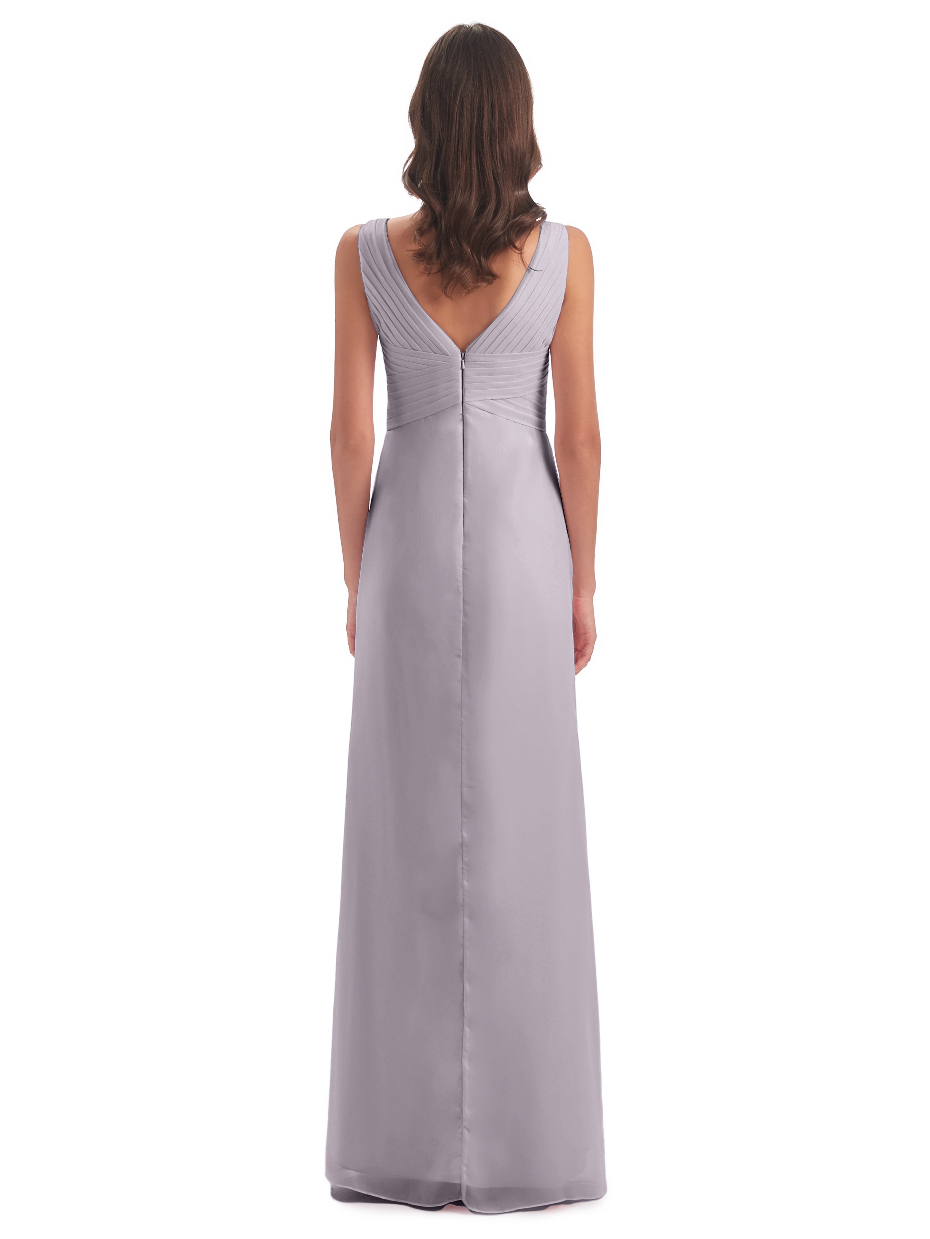 Robes De Demoiselle D'Honneur Couleur Crépuscule Fendue Devant Mousseline Longue Robes Demoiselle D'Honneur