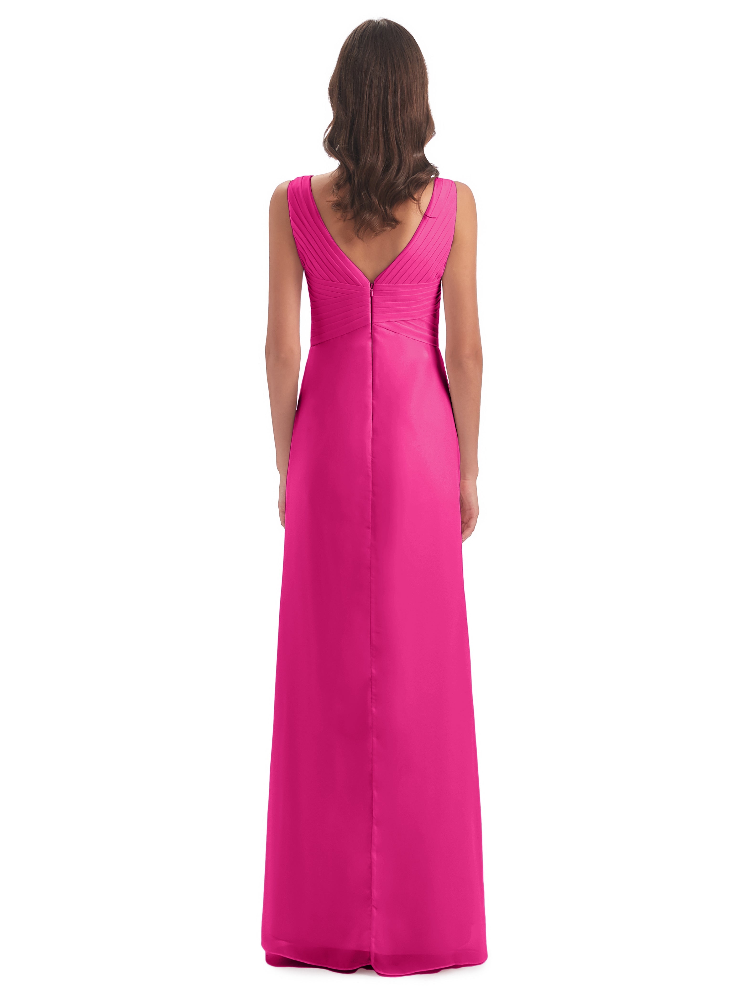 Robes De Demoiselle D'Honneur Couleur Fuchsia Rose Fendue Devant Mousseline Longue Robes Demoiselle D'Honneur