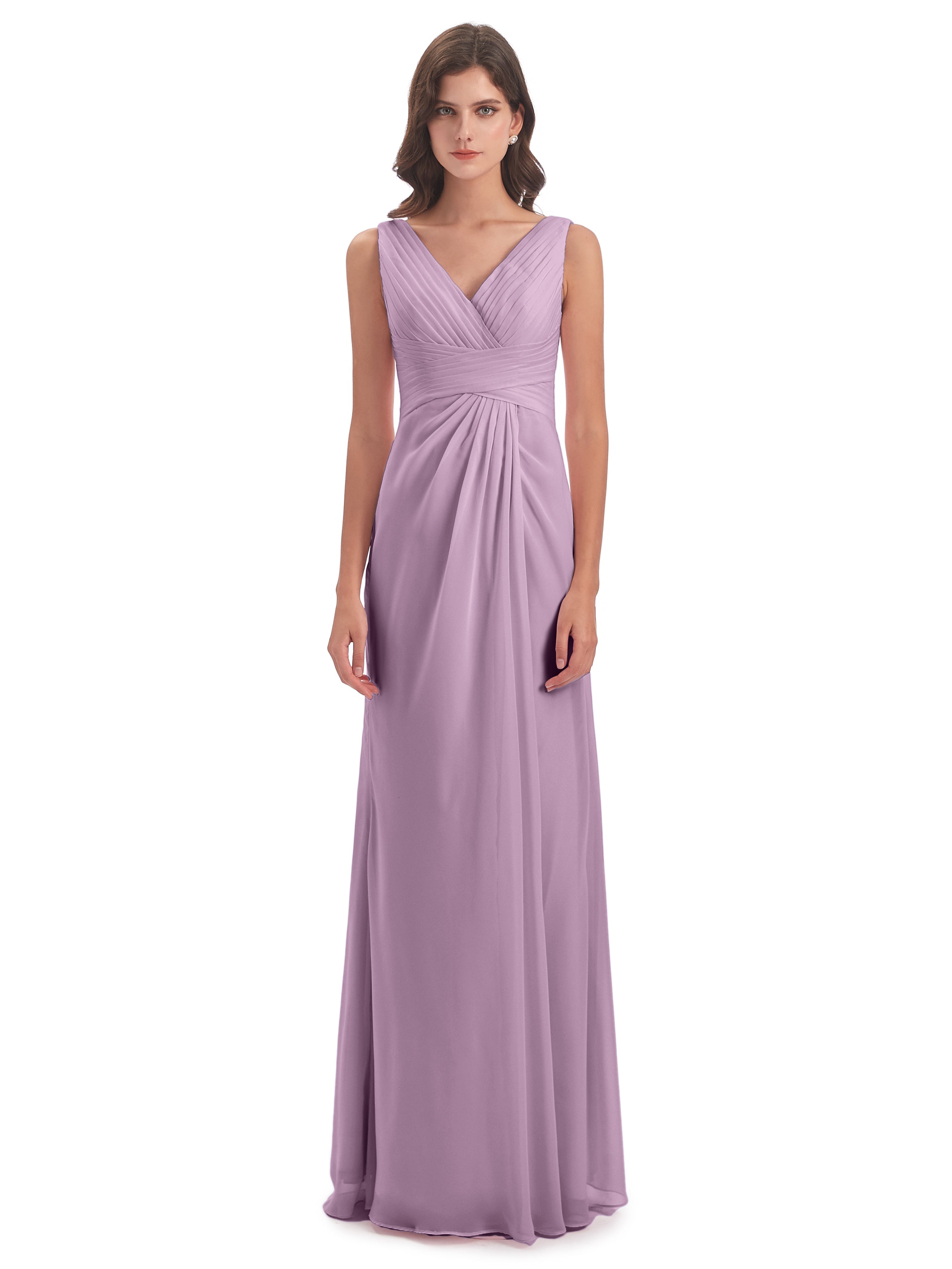 Robes De Demoiselle D'Honneur Glycine Fendue Devant Mousseline Longue Robes Demoiselle D'Honneur
