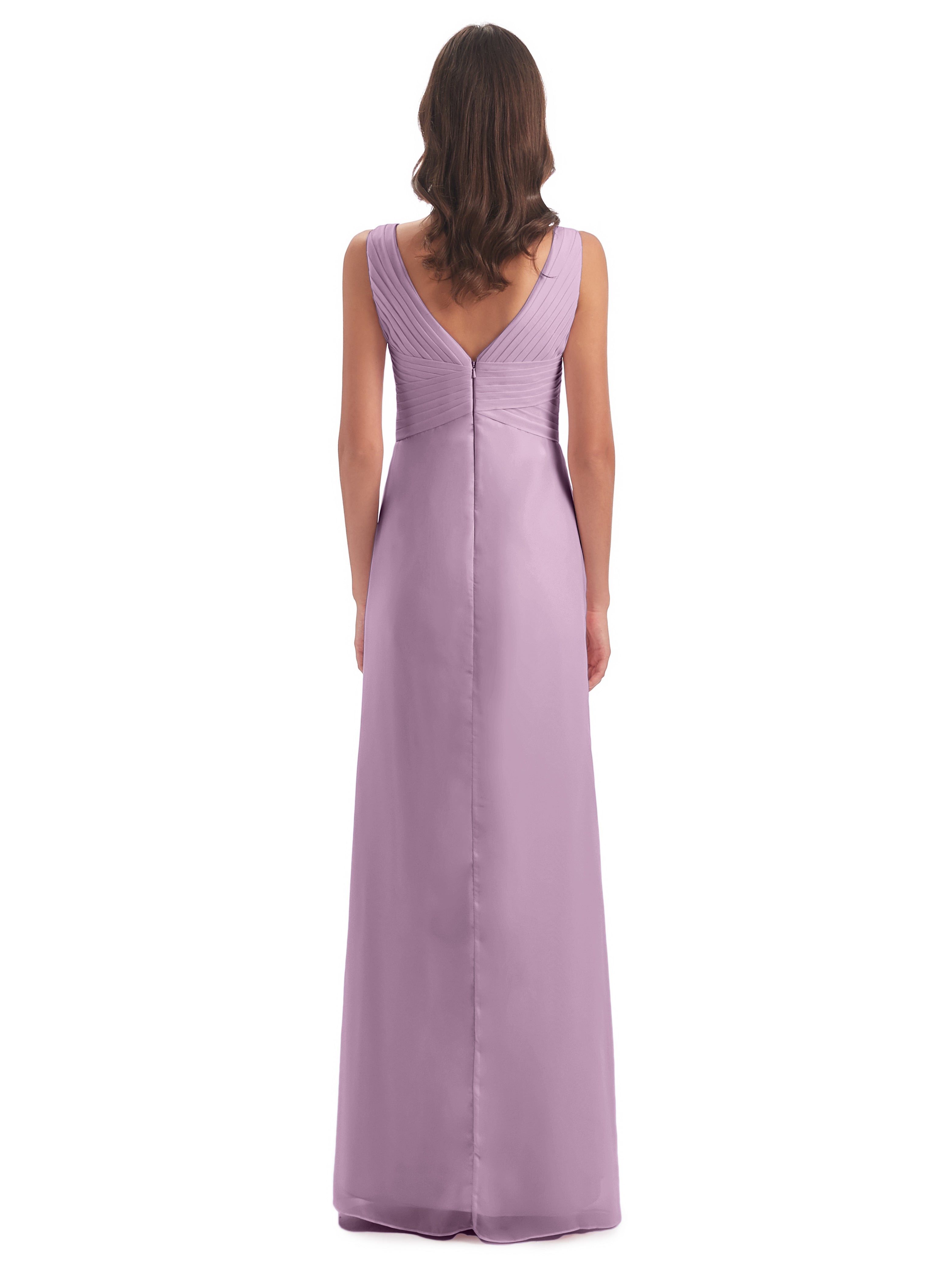 Robes De Demoiselle D'Honneur Glycine Fendue Devant Mousseline Longue Robes Demoiselle D'Honneur