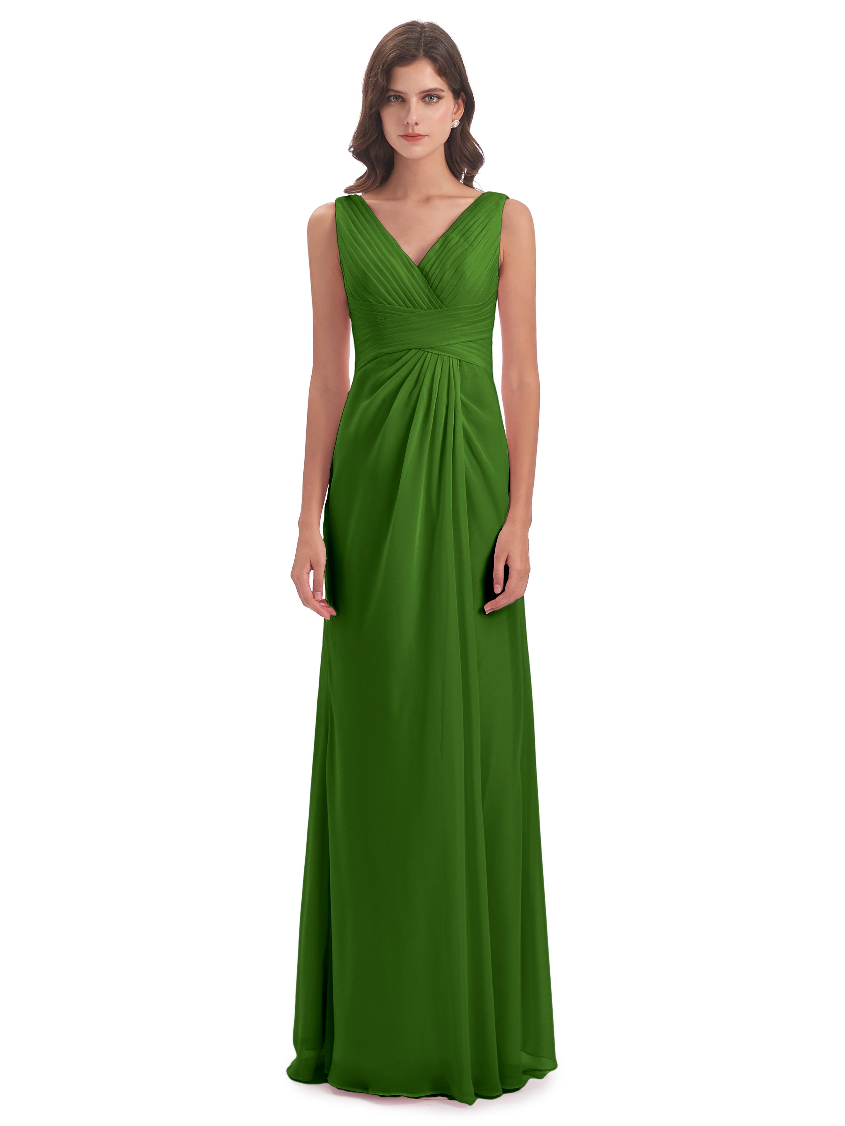 Robes De Demoiselle D'Honneur Vert Mousse Fendue Devant Mousseline Longue Robes Demoiselle D'Honneur