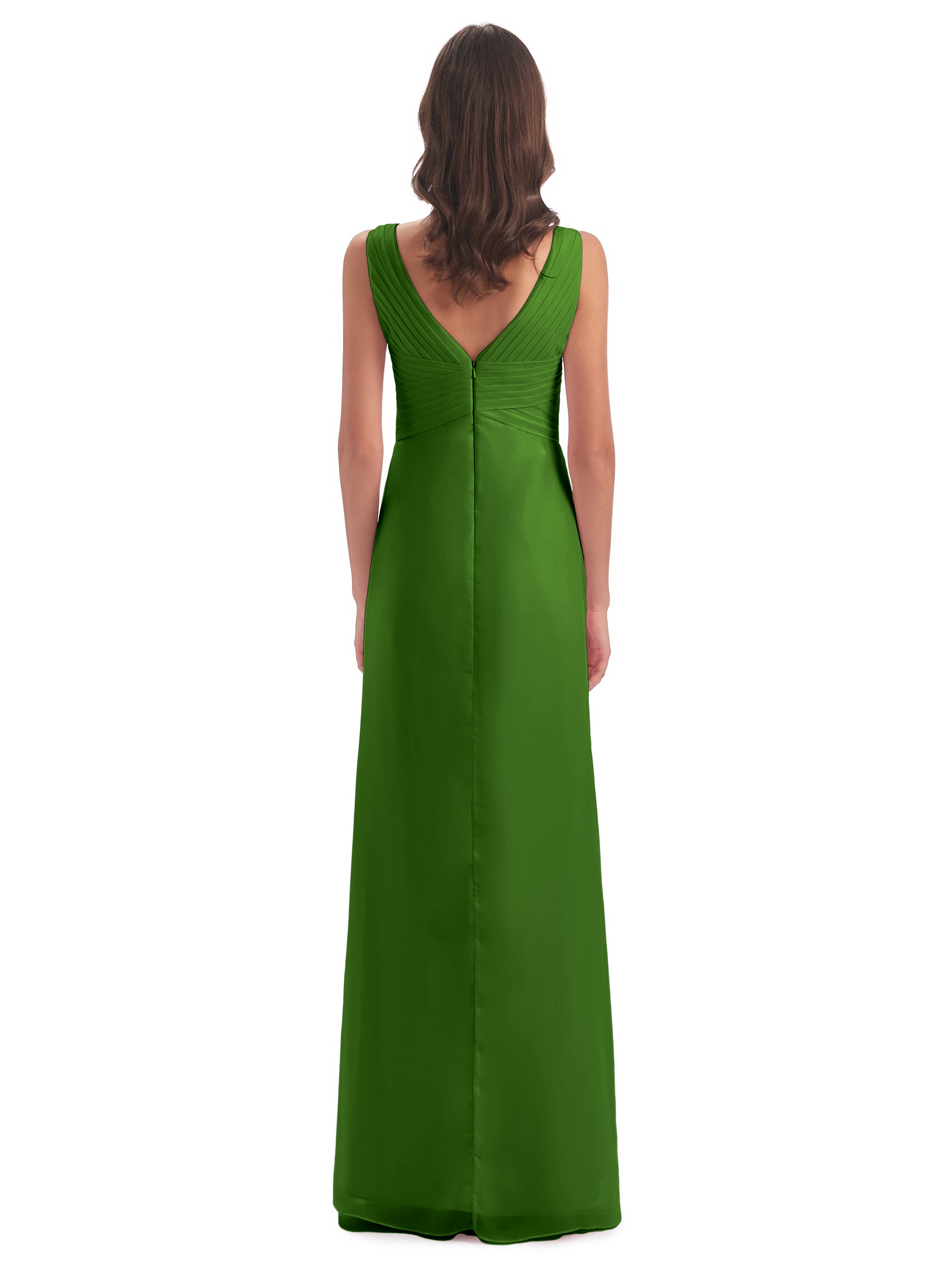 Robes De Demoiselle D'Honneur Vert Mousse Fendue Devant Mousseline Longue Robes Demoiselle D'Honneur